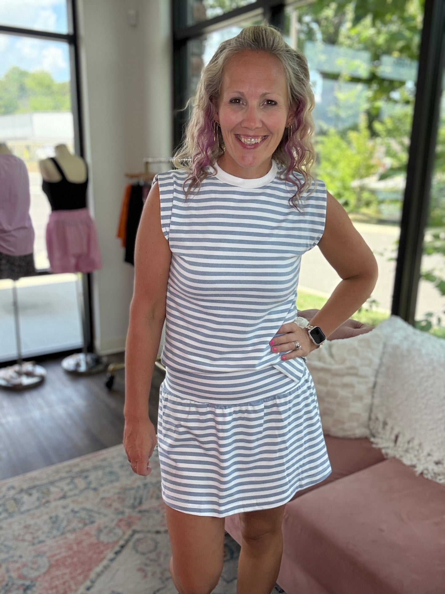 Coastal Stripes Skort Set- Blue