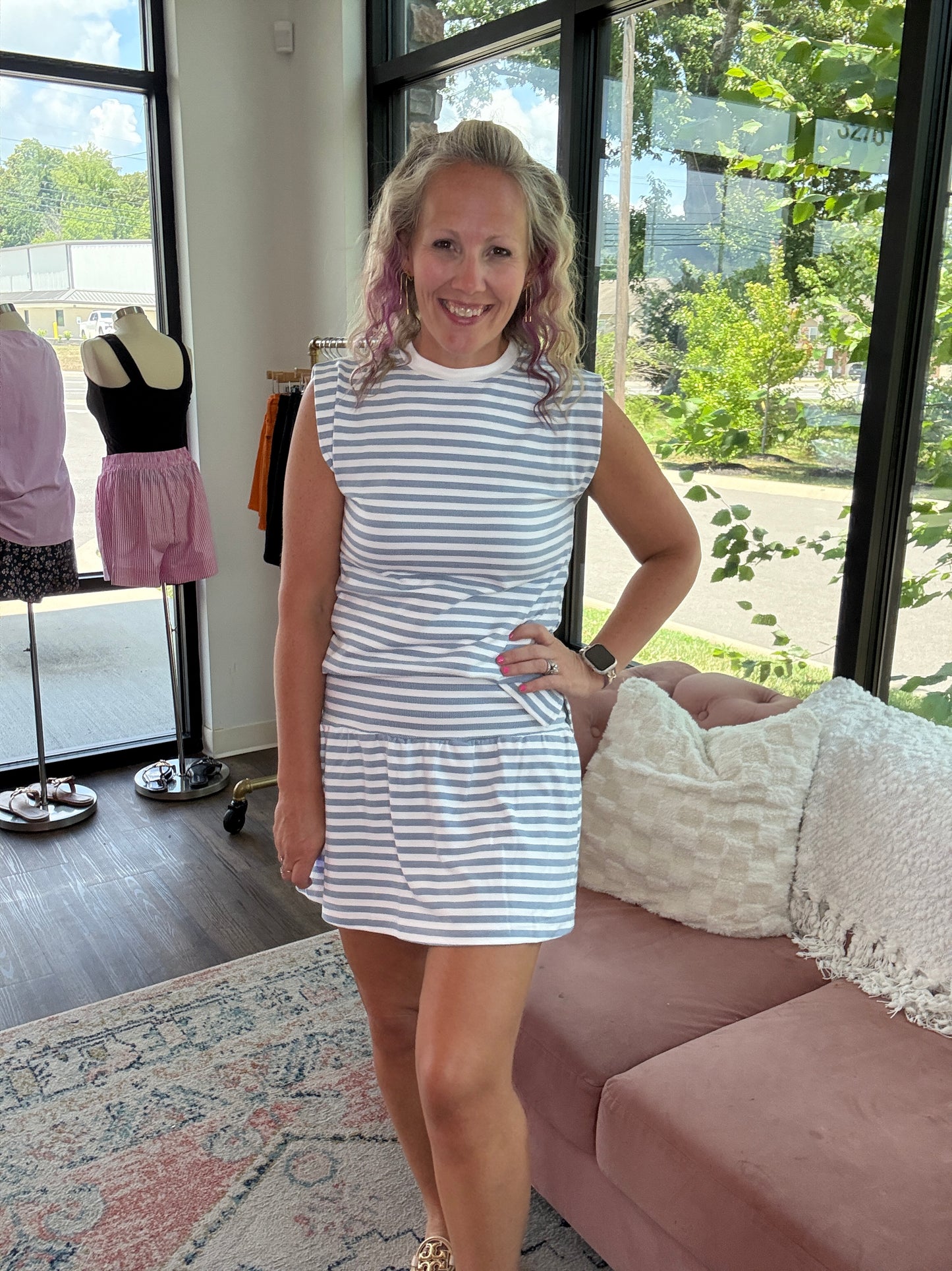 Coastal Stripes Skort Set- Blue