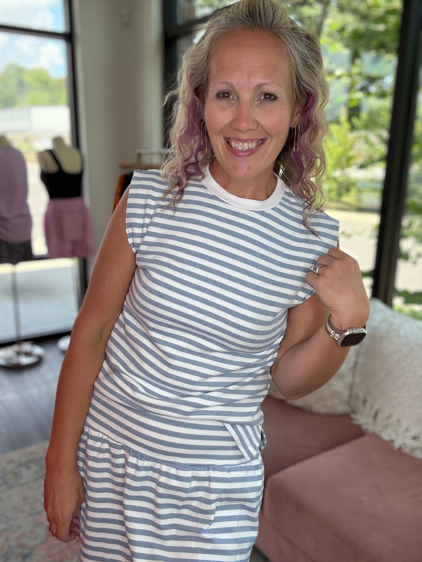 Coastal Stripes Skort Set- Blue