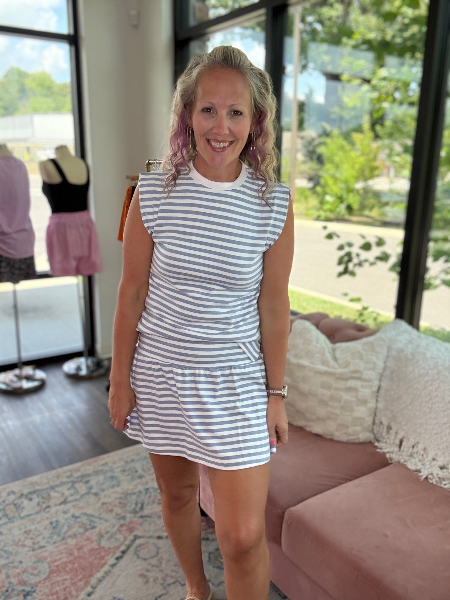 Coastal Stripes Skort Set- Blue