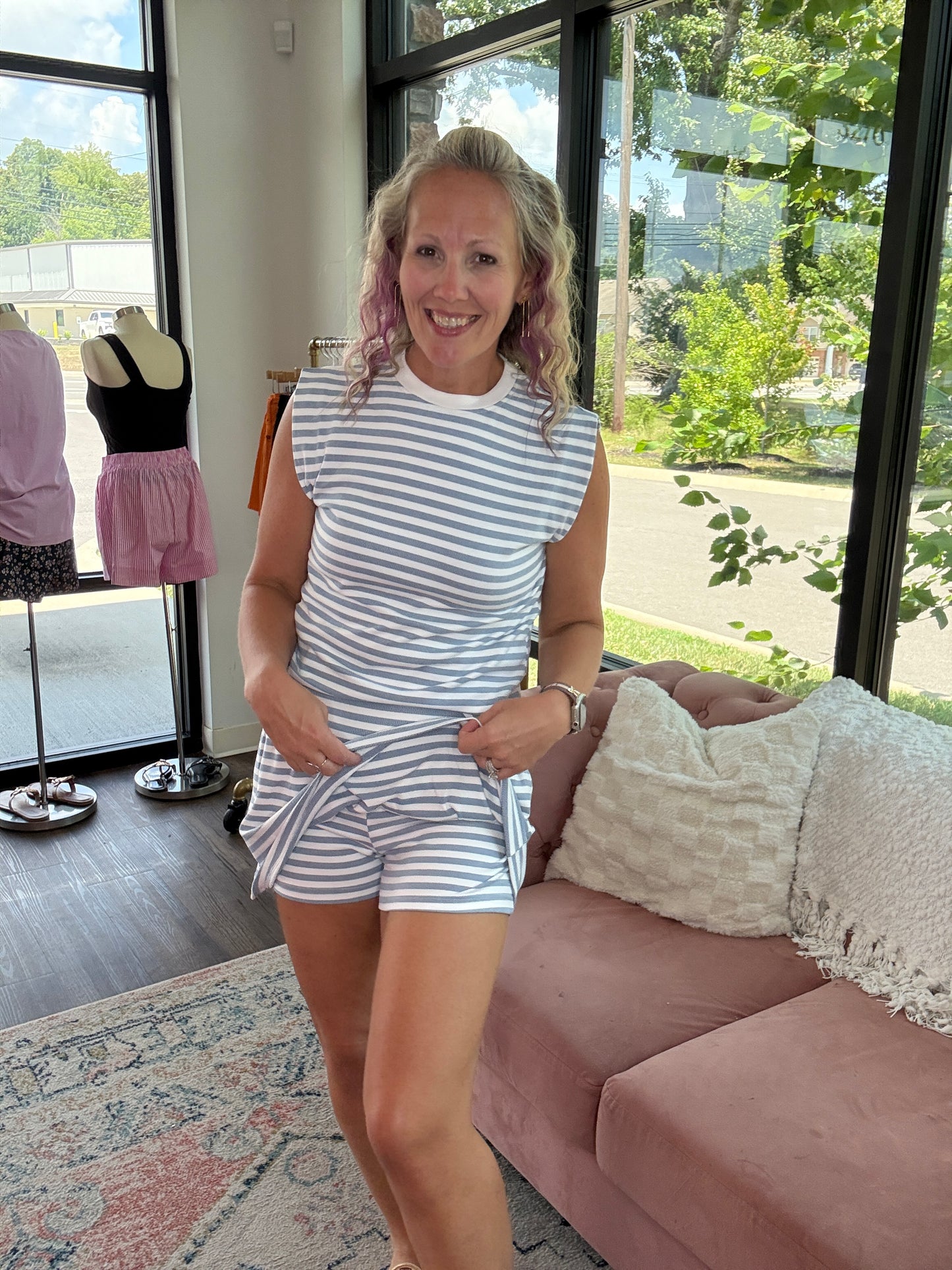 Coastal Stripes Skort Set- Blue