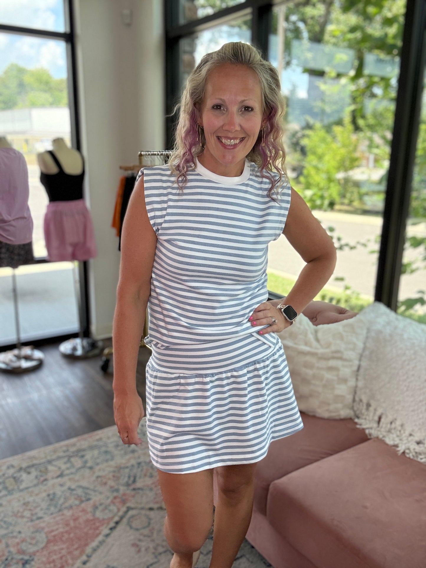 Coastal Stripes Skort Set- Blue