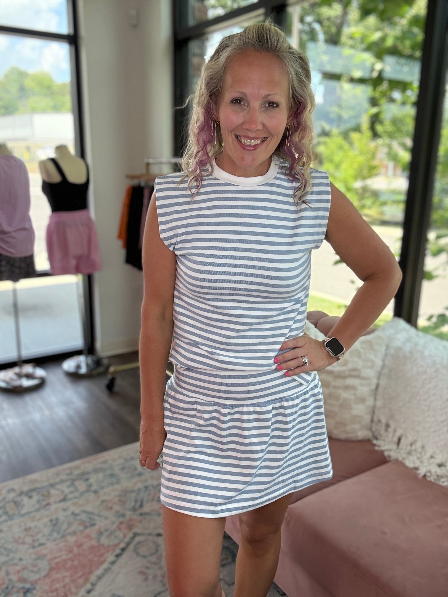 Coastal Stripes Skort Set- Blue