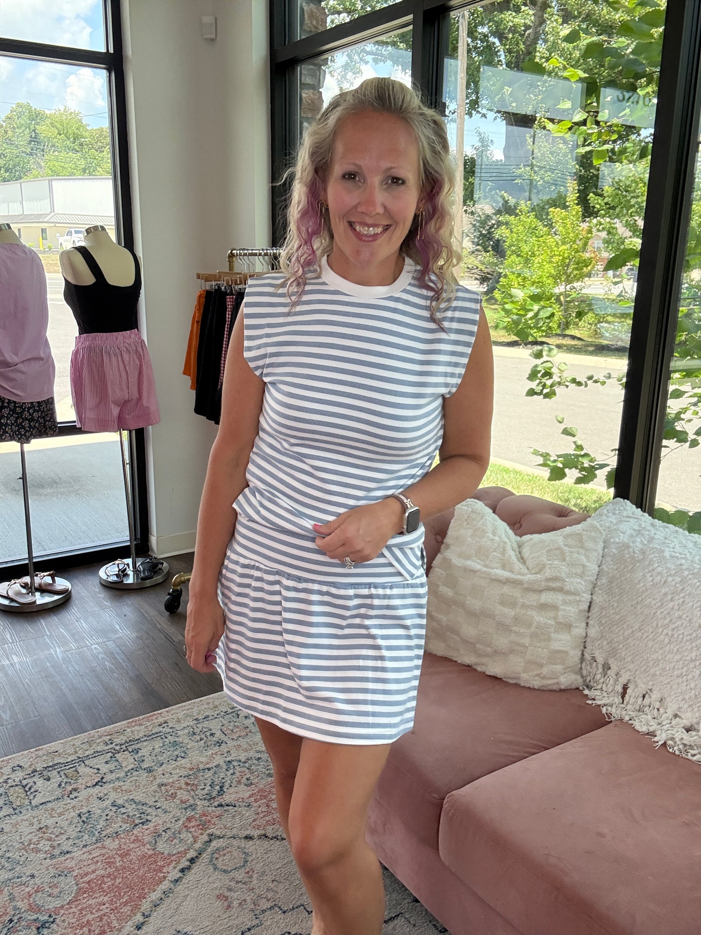 Coastal Stripes Skort Set- Blue