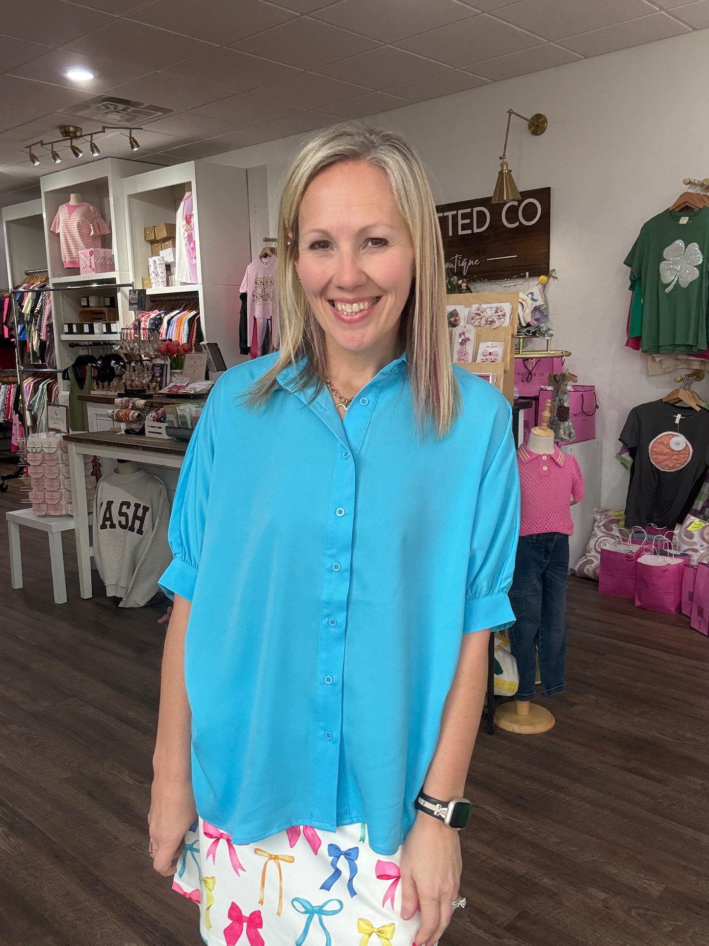 Sutton Button Up Top- Blue