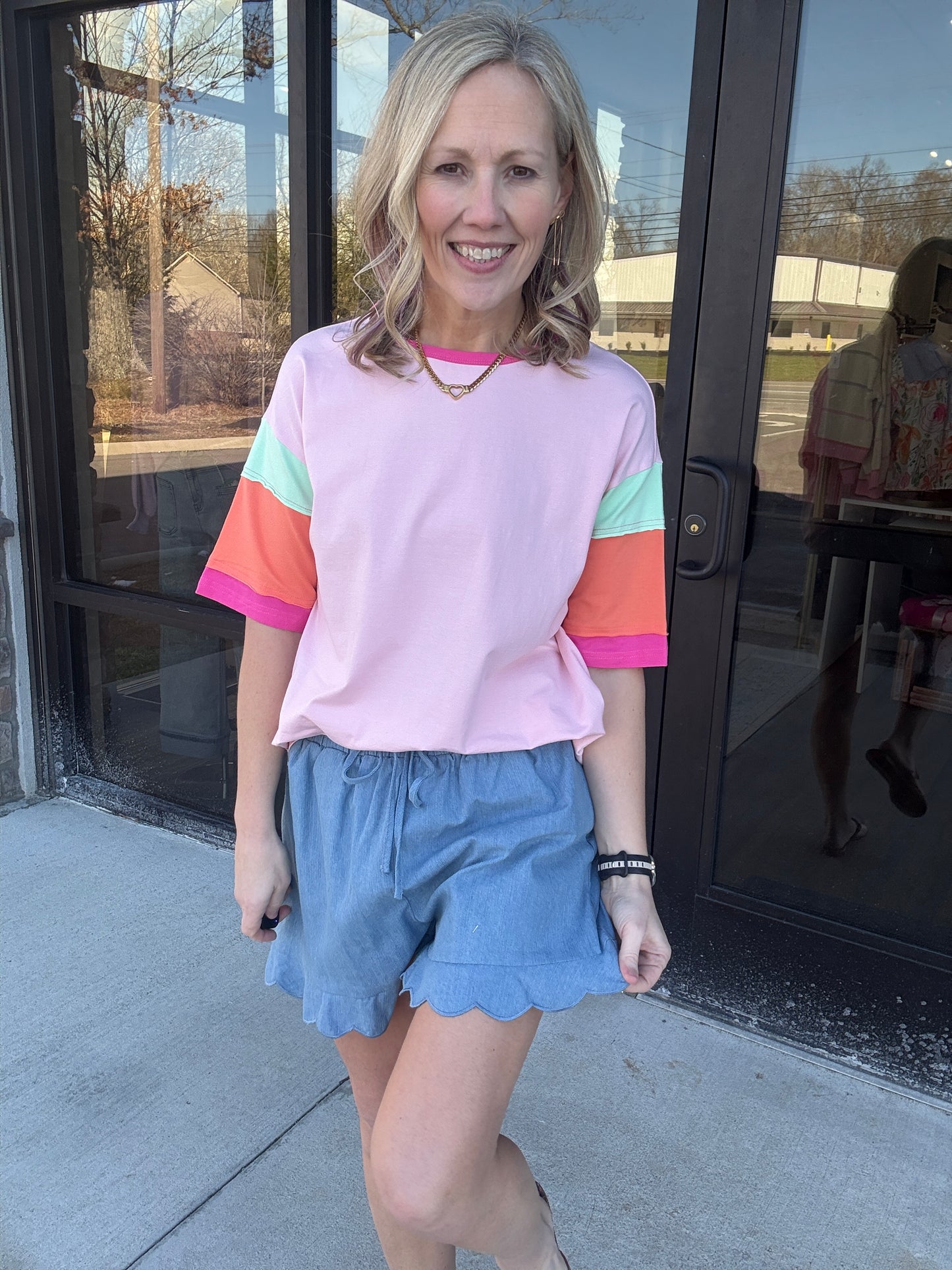 Chambray Scalloped Shorts-Light