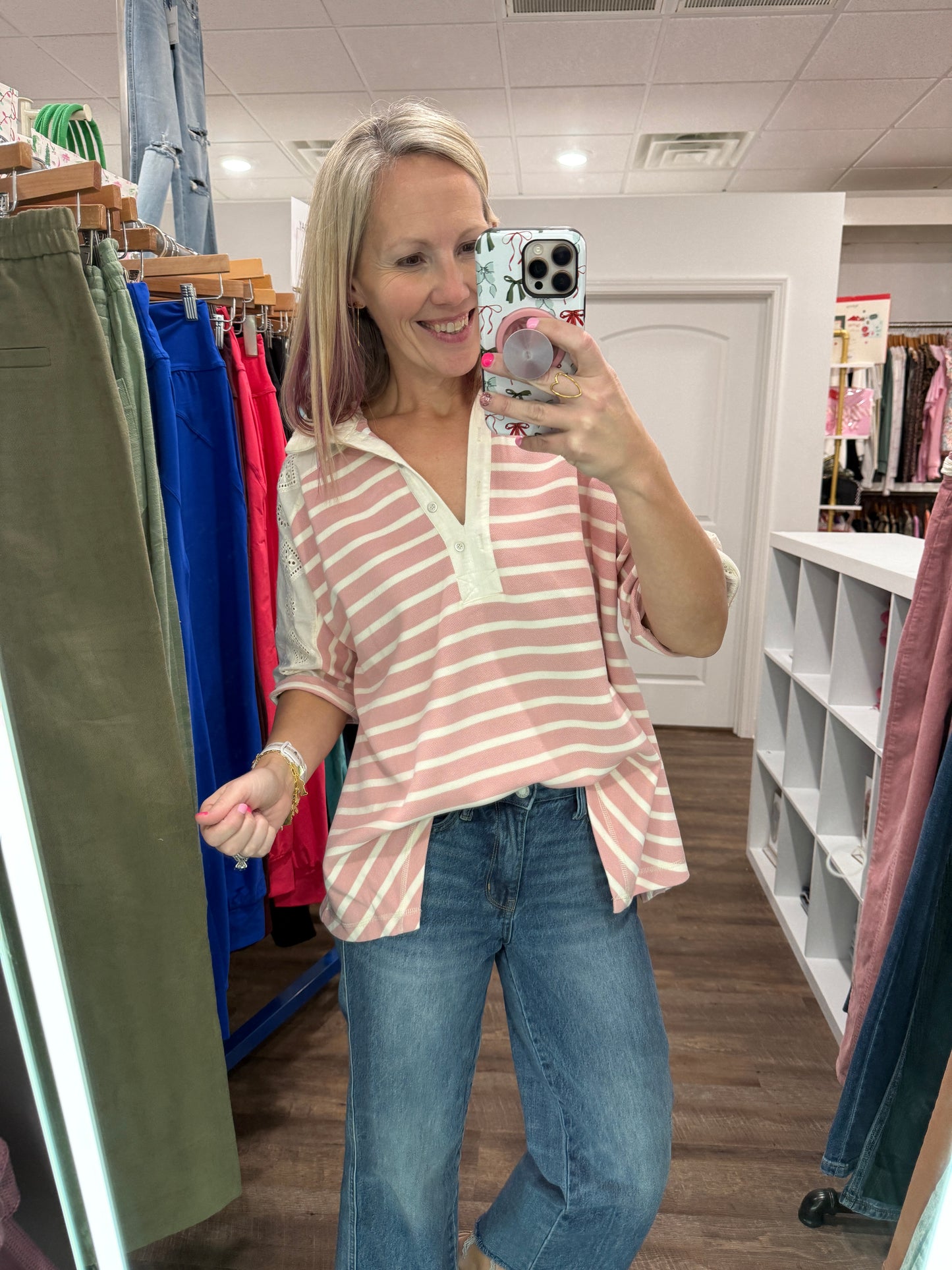 Lace Lane Stripe Top- Pink