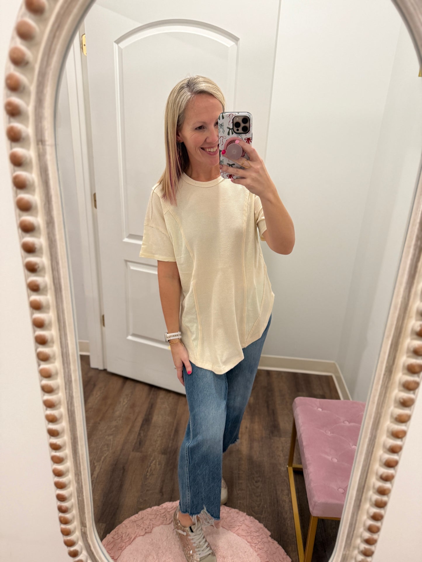 Cream Block Cozy Tee