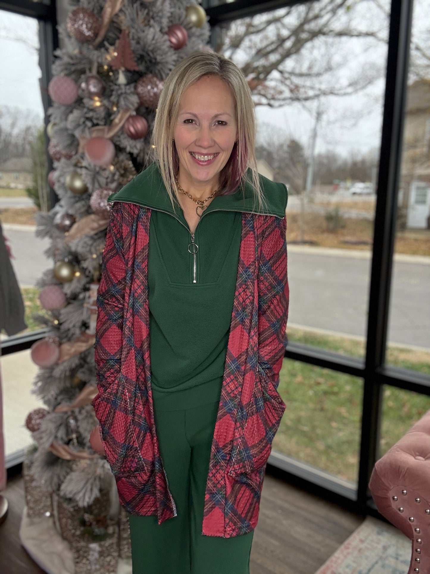 ❄️Northwood Plaid Cardigan- Red