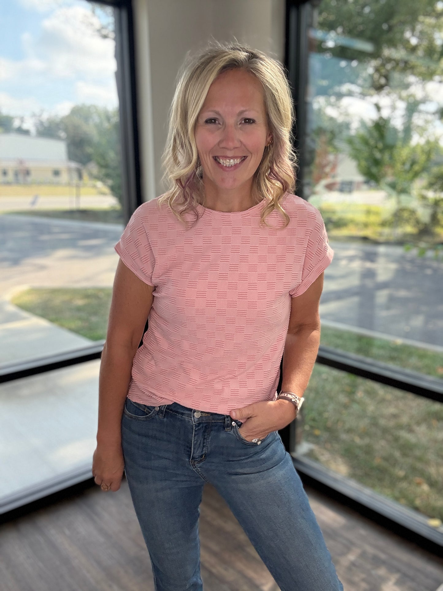 Pink Pop Textured Top