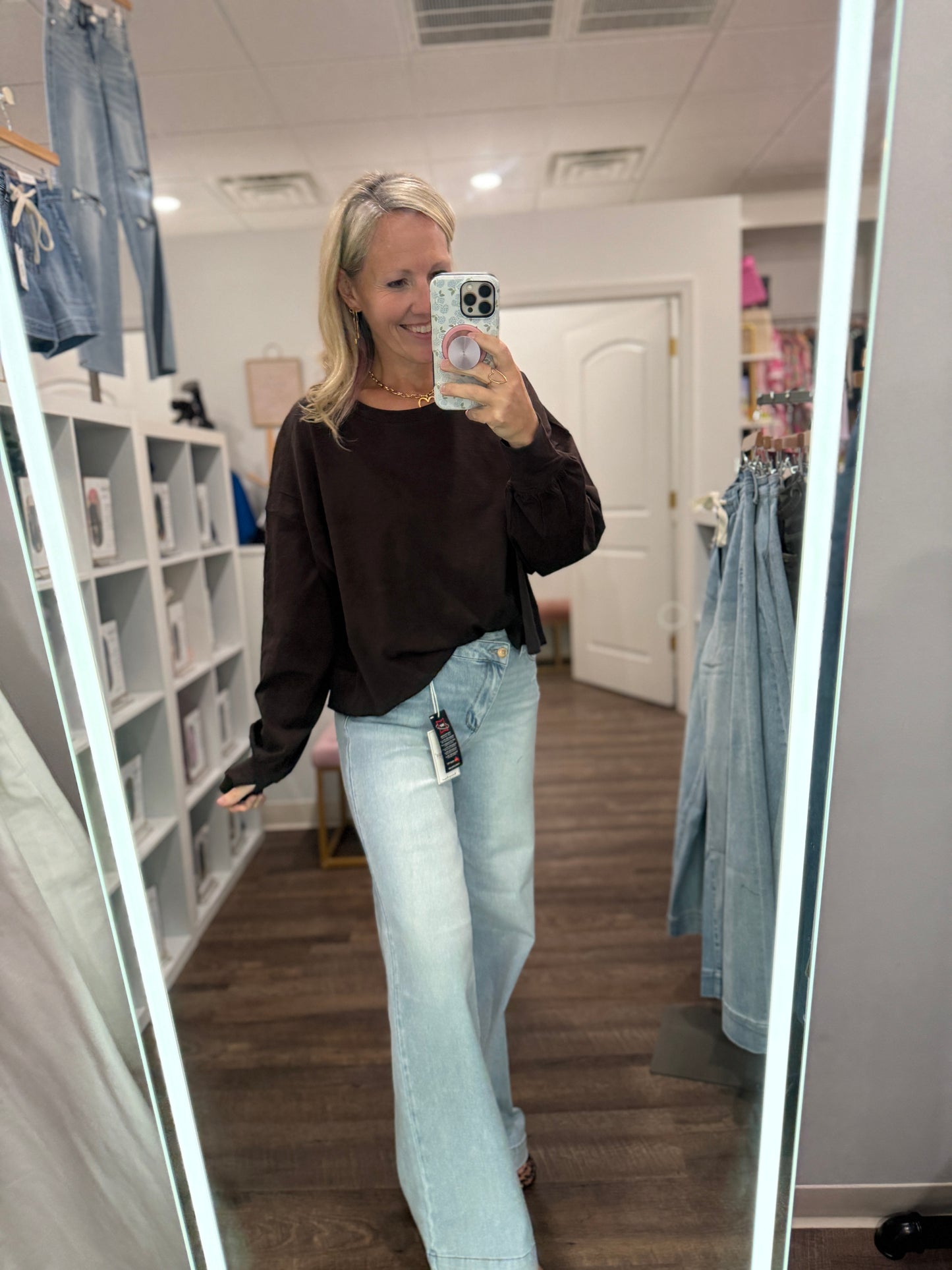 Breezy Back Long Sleeve- Espresso