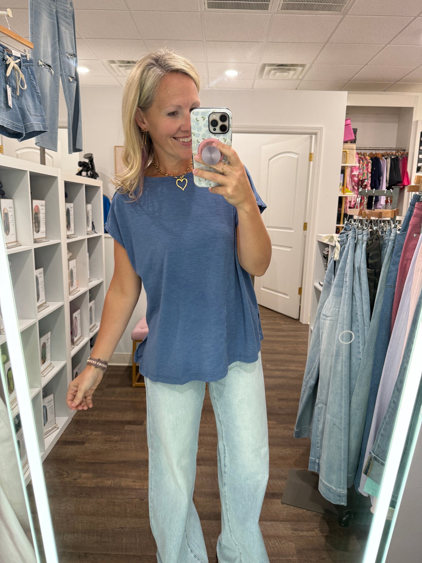 Side Slit Slub Tee- Slate Blue