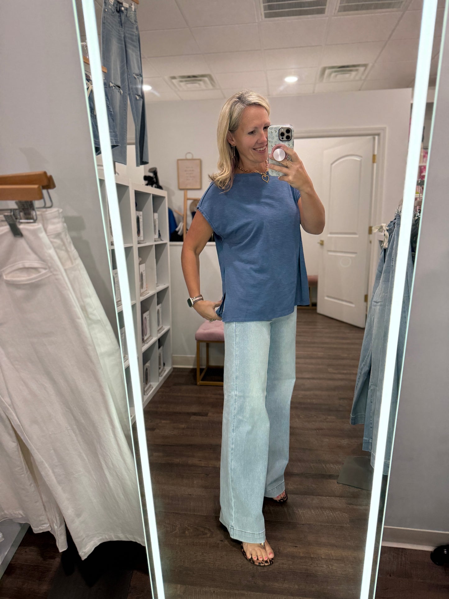 Side Slit Slub Tee- Slate Blue