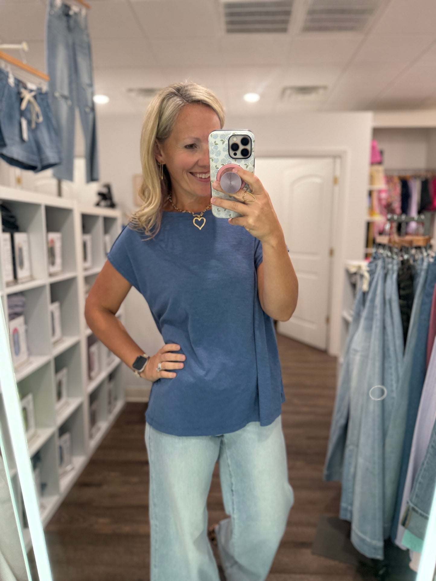 Side Slit Slub Tee- Slate Blue