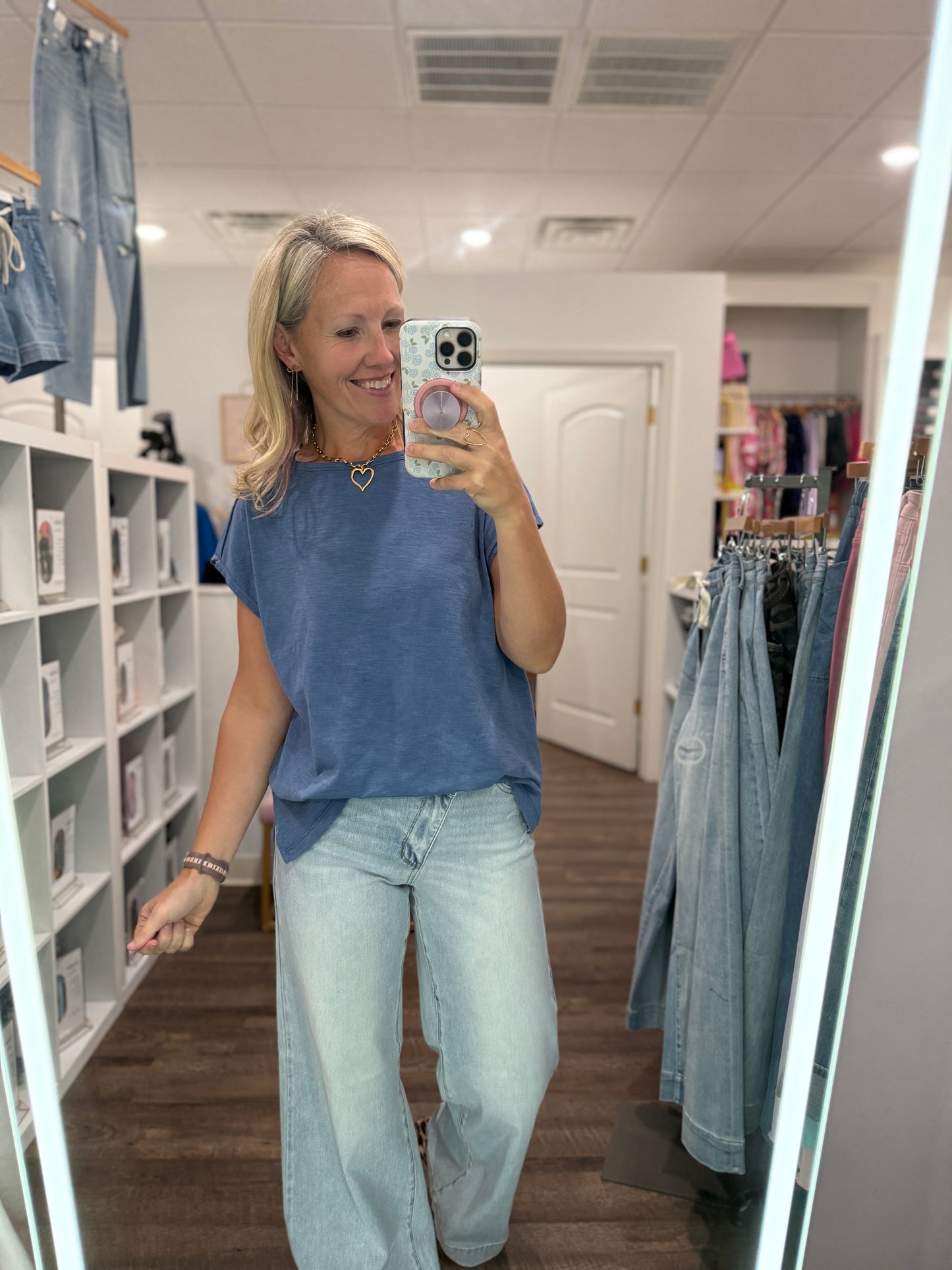 Side Slit Slub Tee- Slate Blue