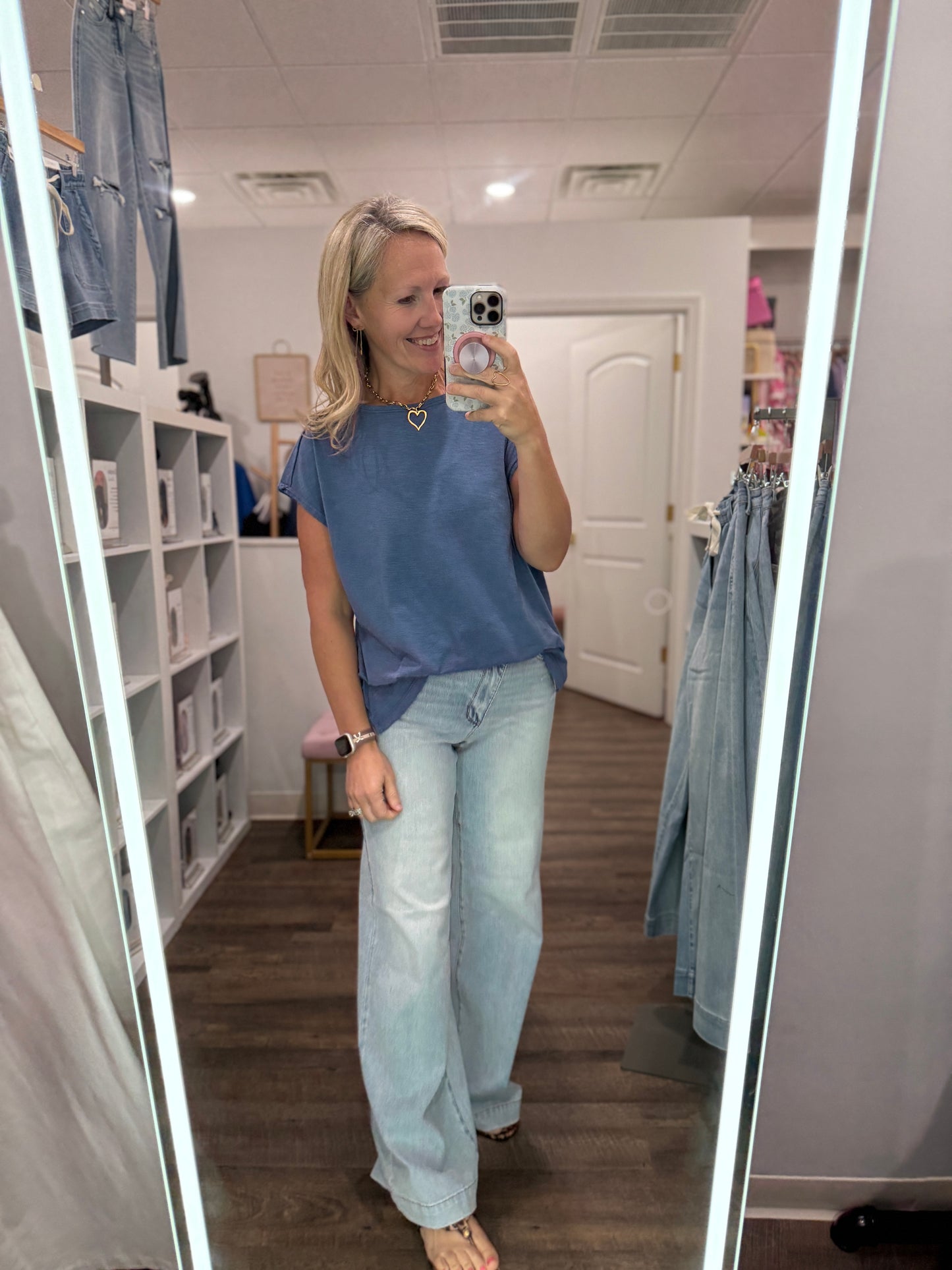 Side Slit Slub Tee- Slate Blue