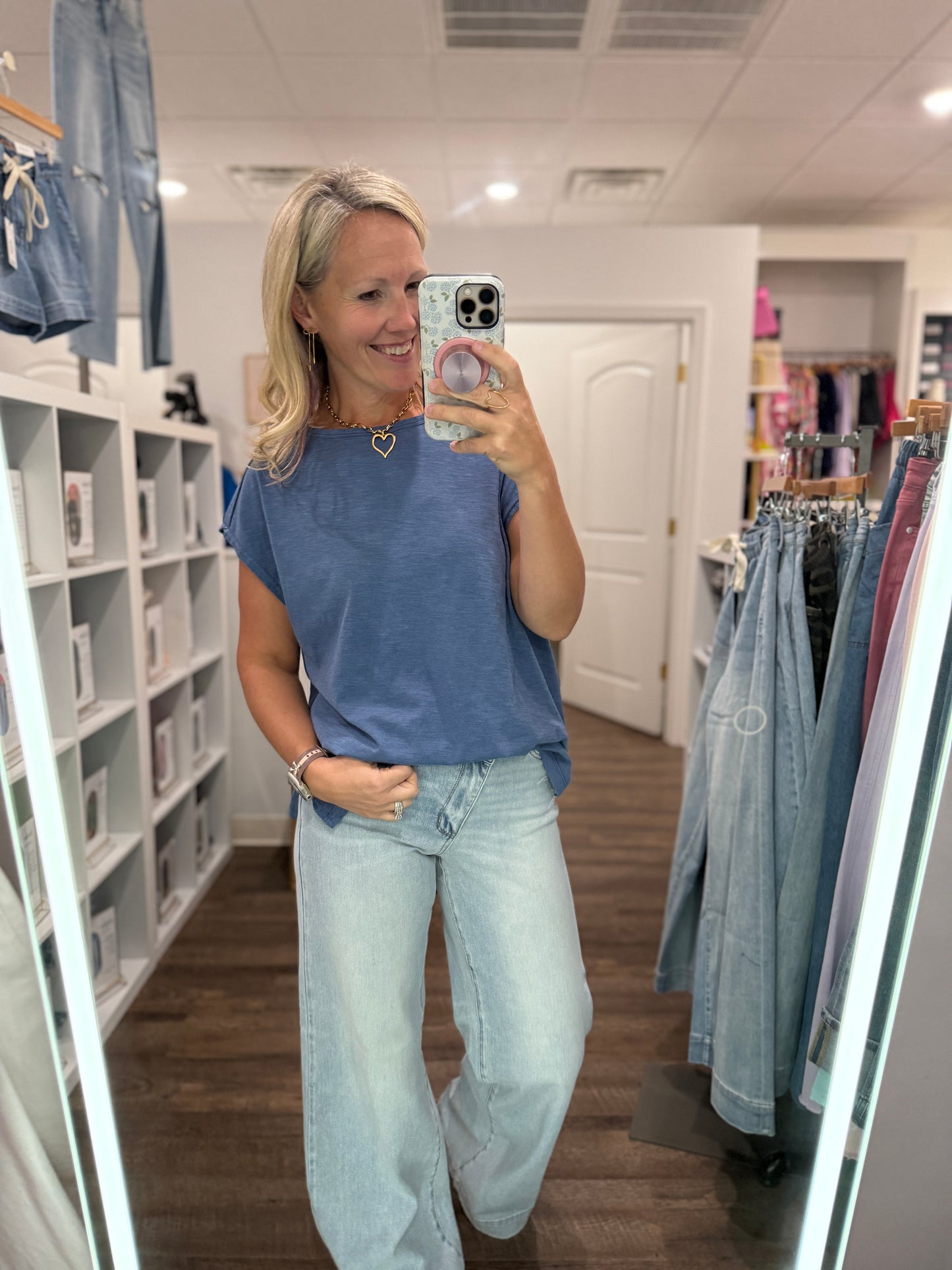Side Slit Slub Tee- Slate Blue
