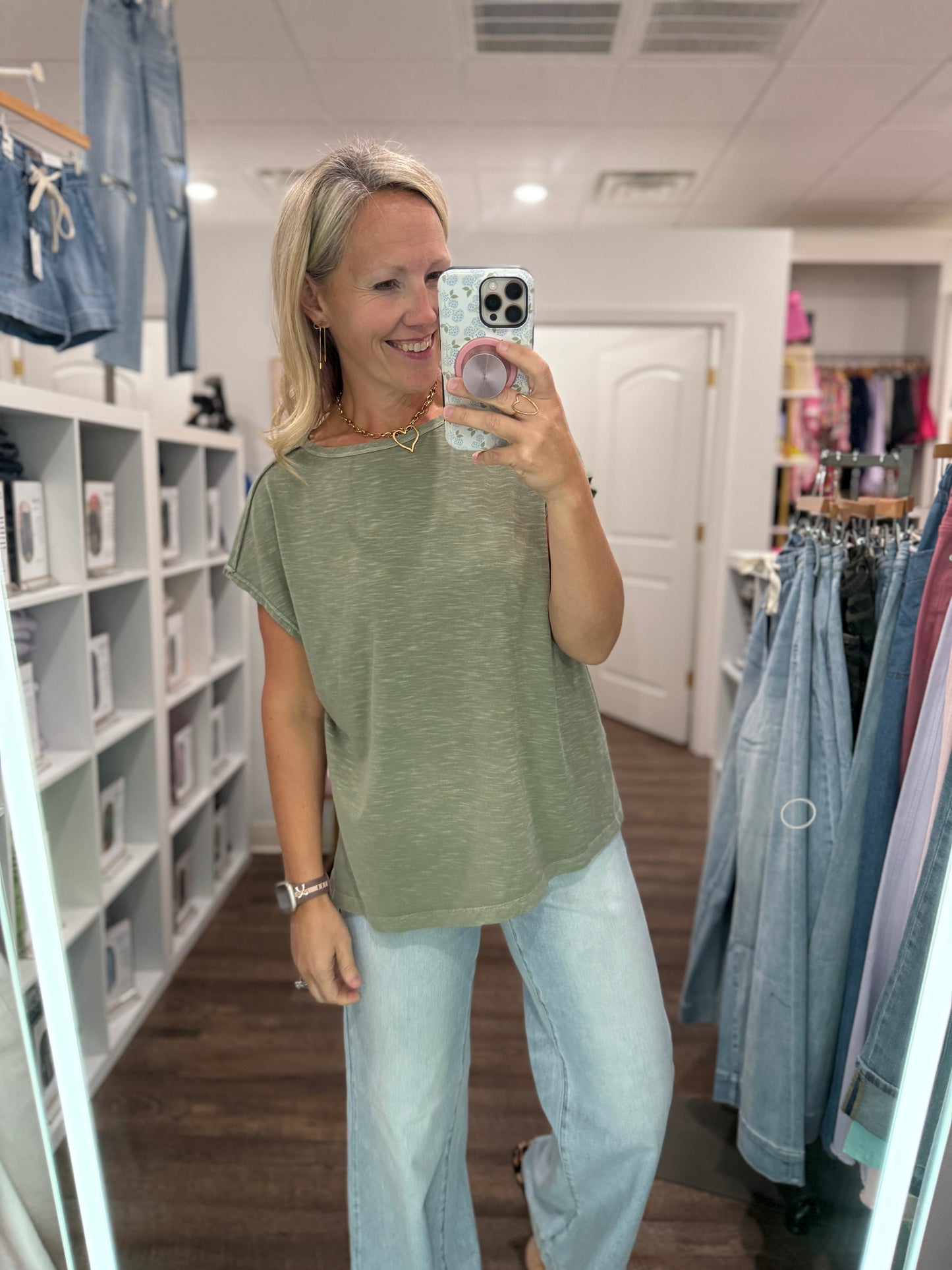 Side Slit Slub Tee- Olive
