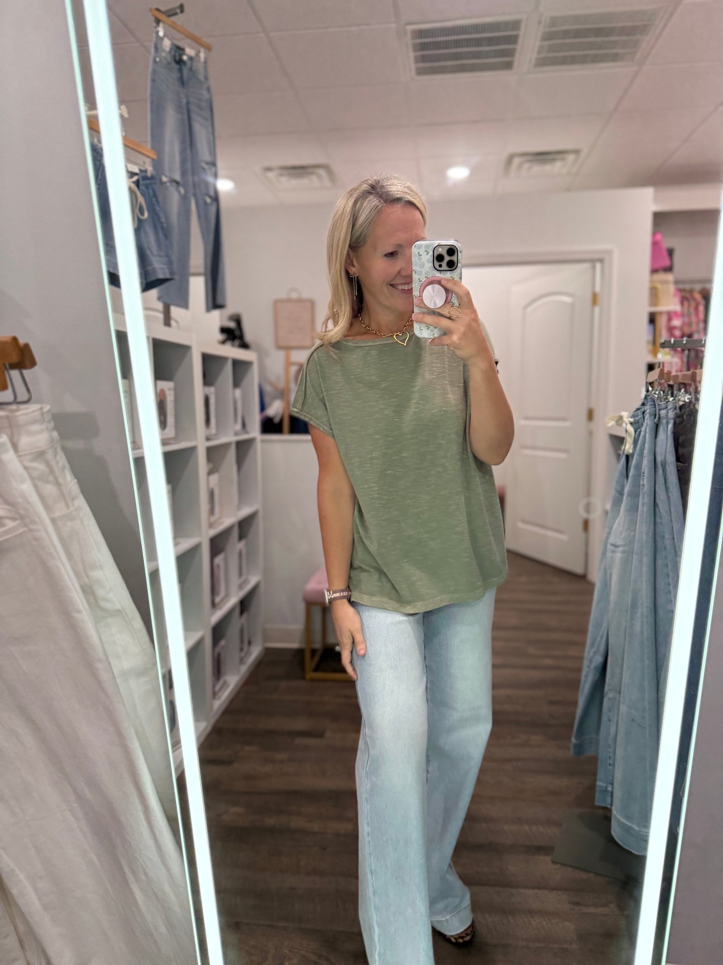 Side Slit Slub Tee- Olive