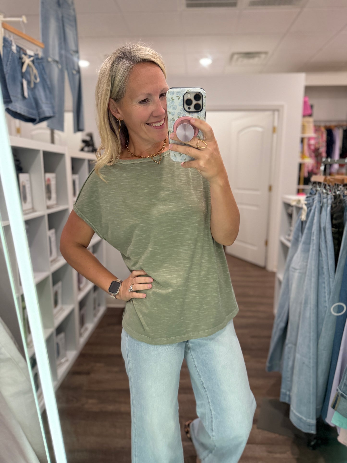 Side Slit Slub Tee- Olive