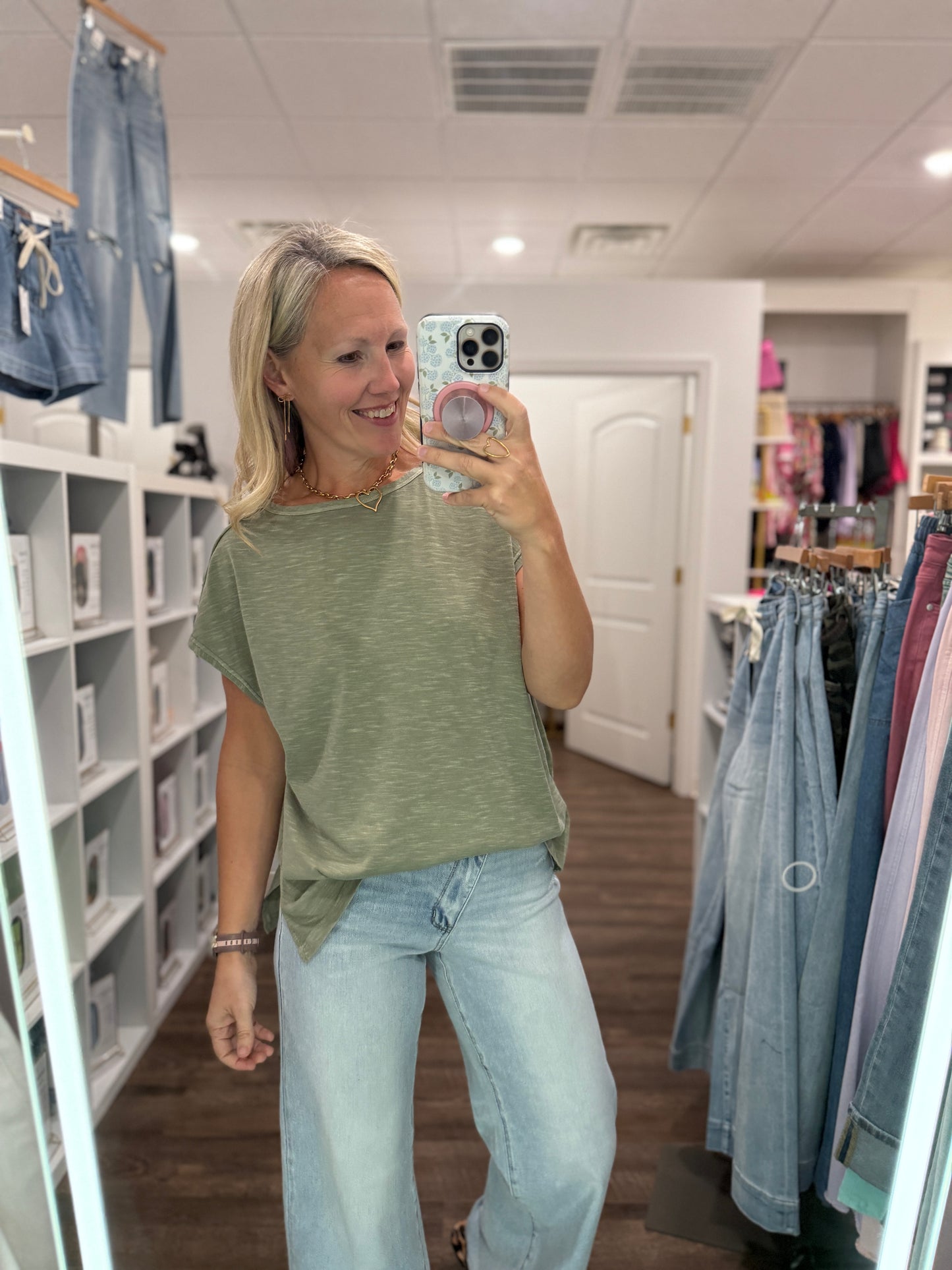 Side Slit Slub Tee- Olive