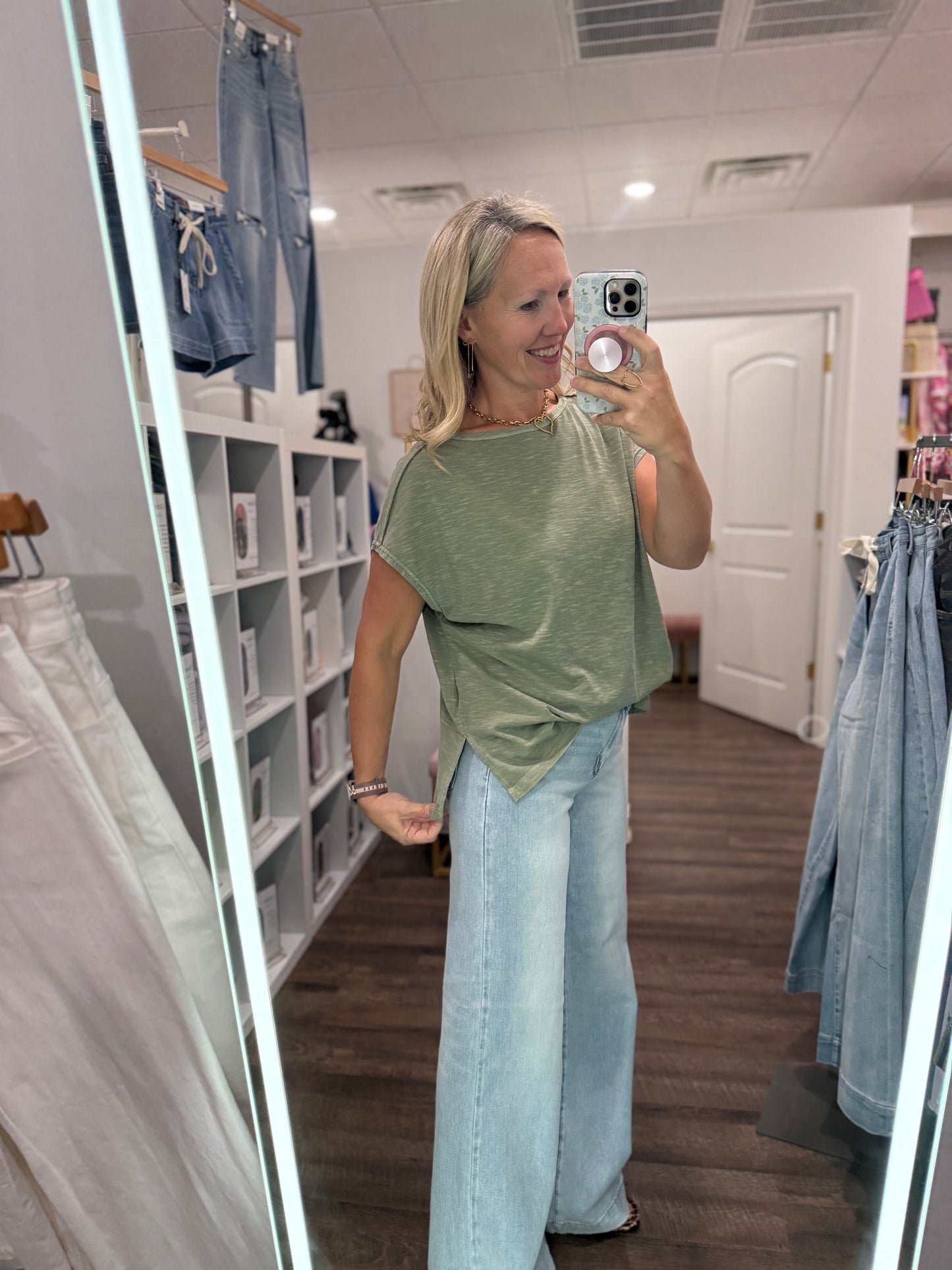 Side Slit Slub Tee- Olive