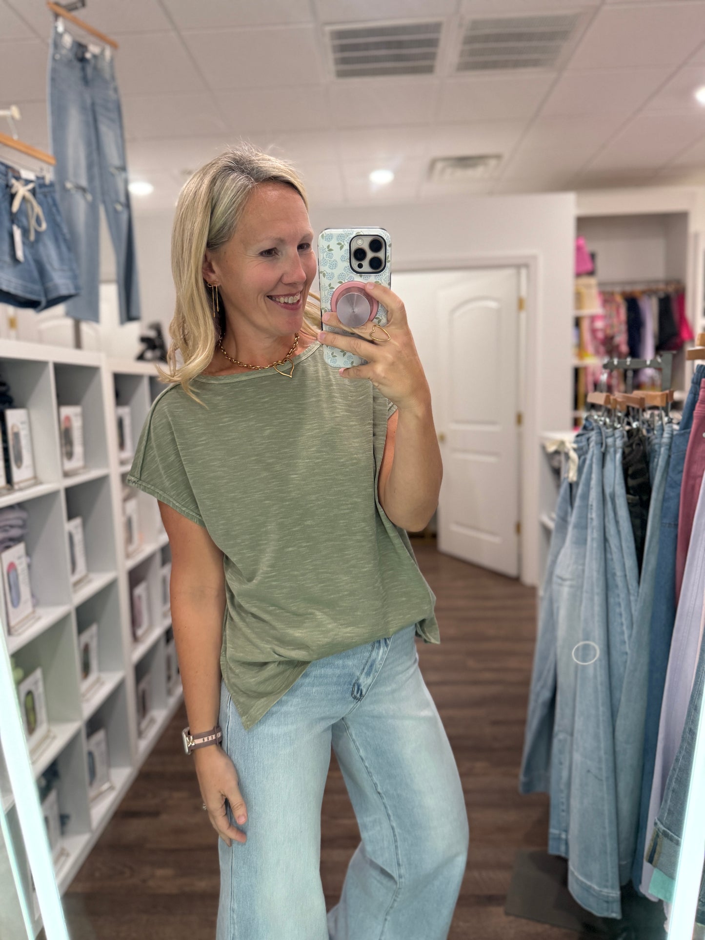 Side Slit Slub Tee- Olive
