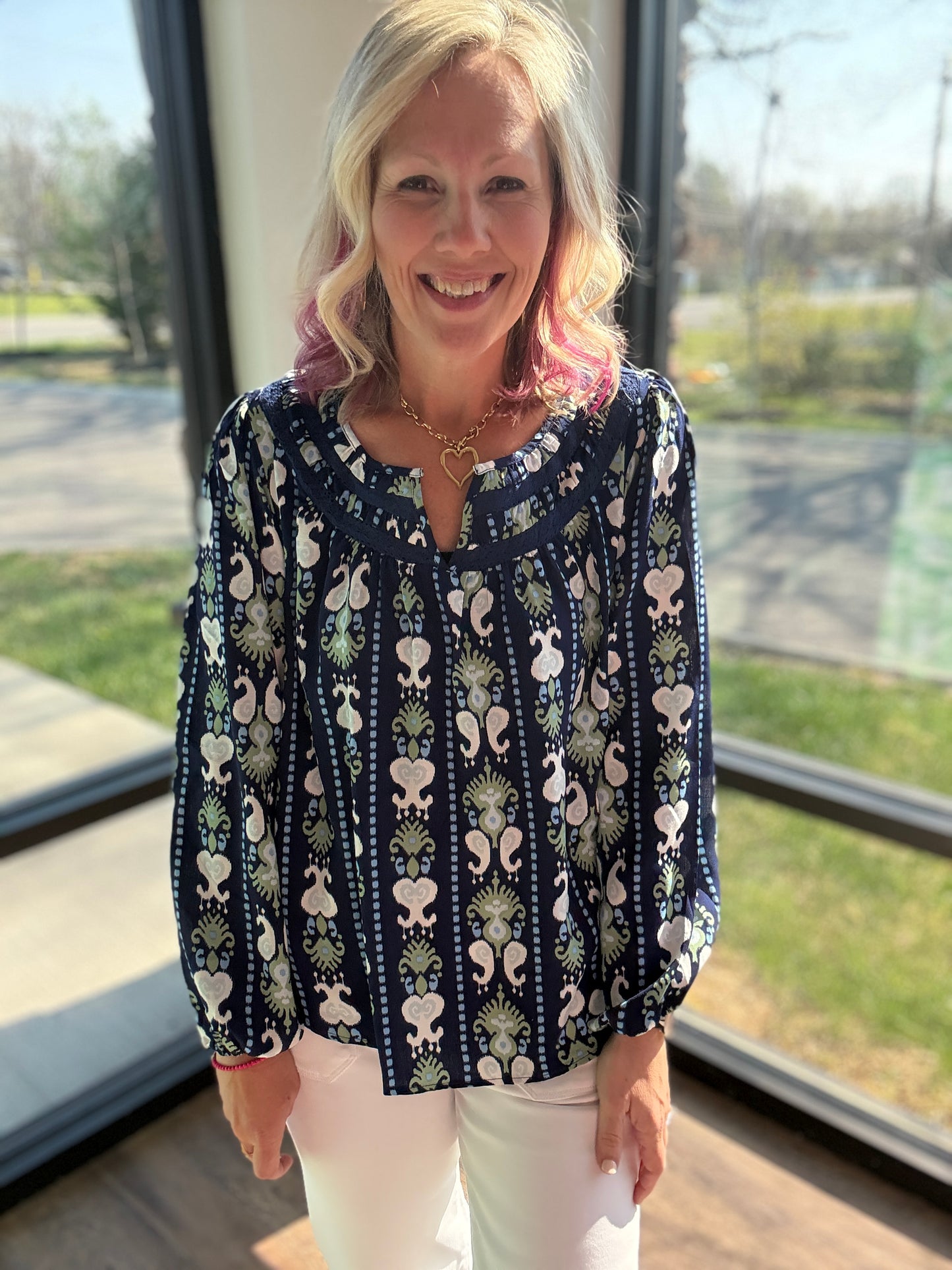 Navy Bloom Lace Top
