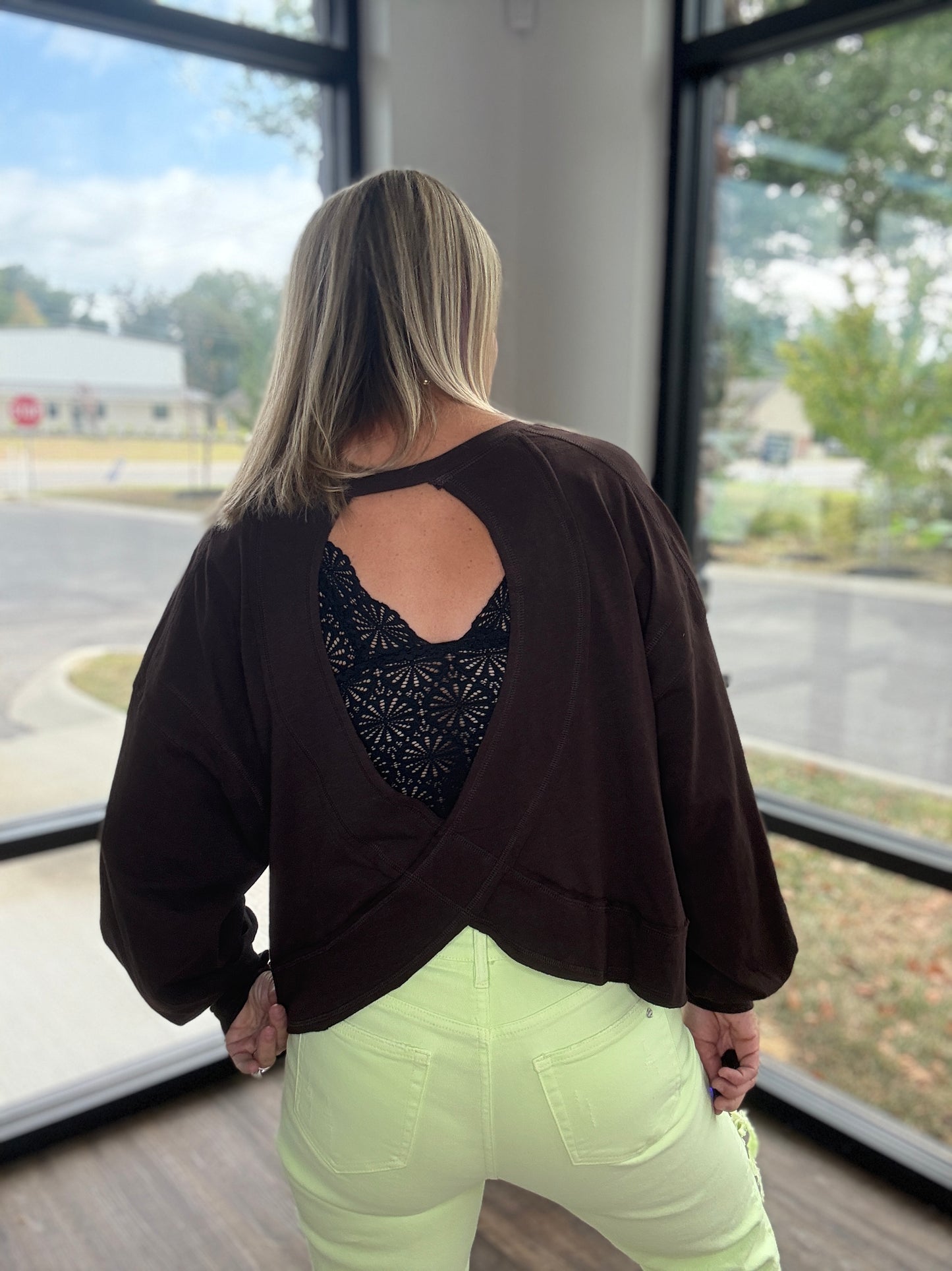 Breezy Back Long Sleeve- Espresso
