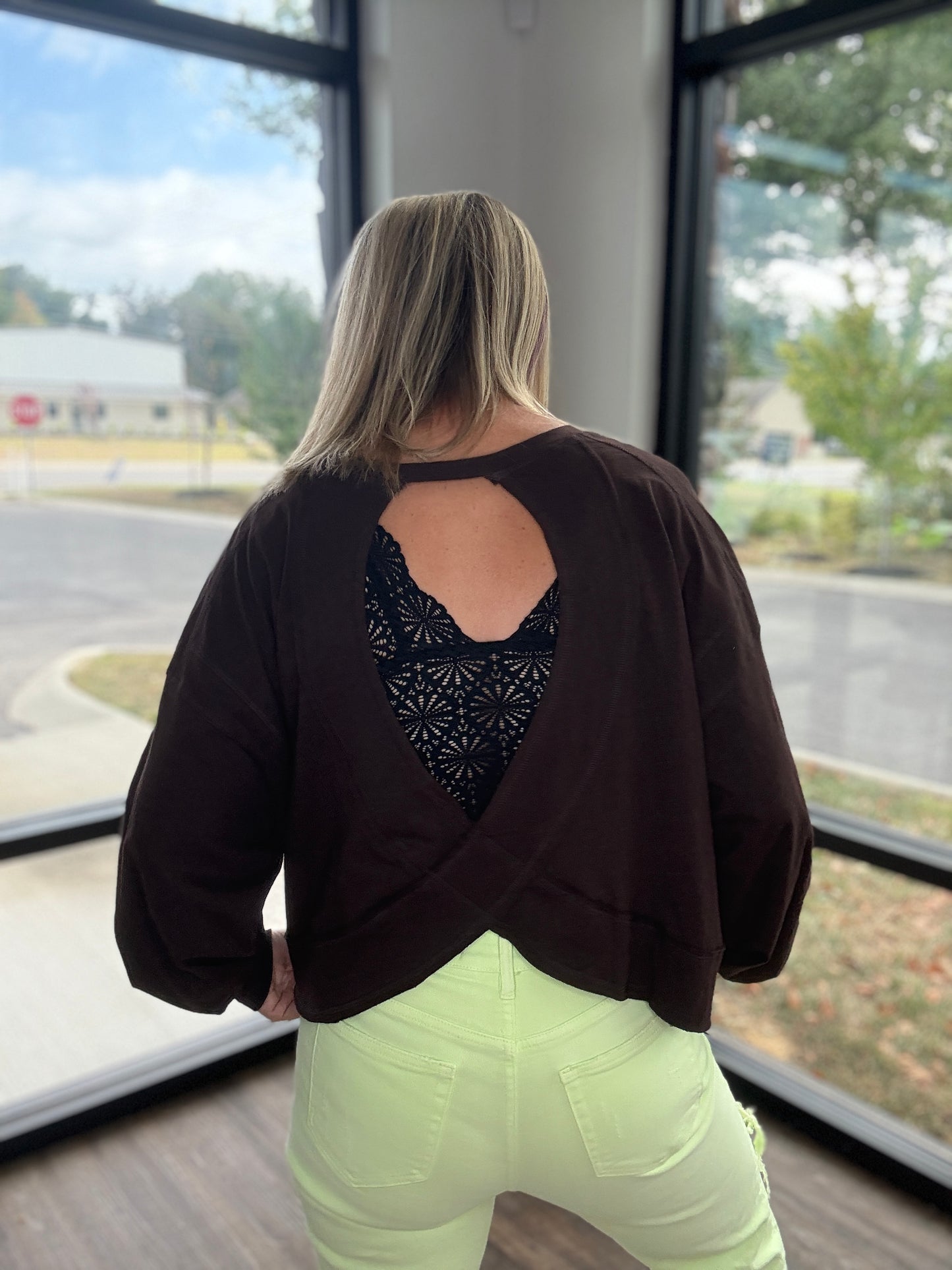 Breezy Back Long Sleeve- Espresso