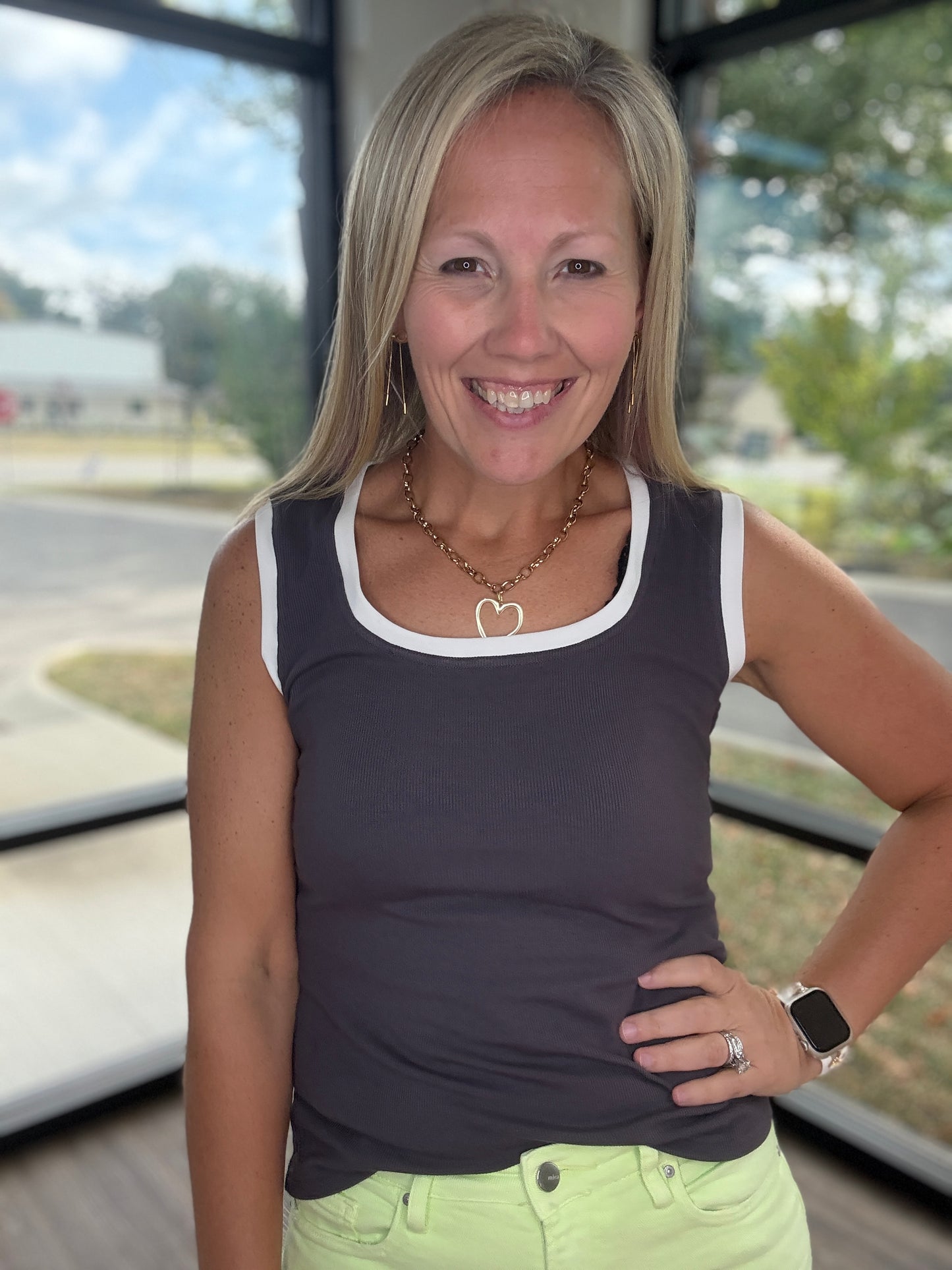 Ribbon & Rib Gray Tank