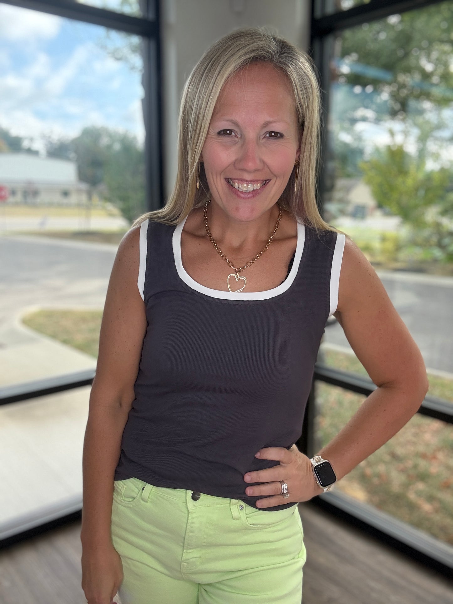 Ribbon & Rib Gray Tank