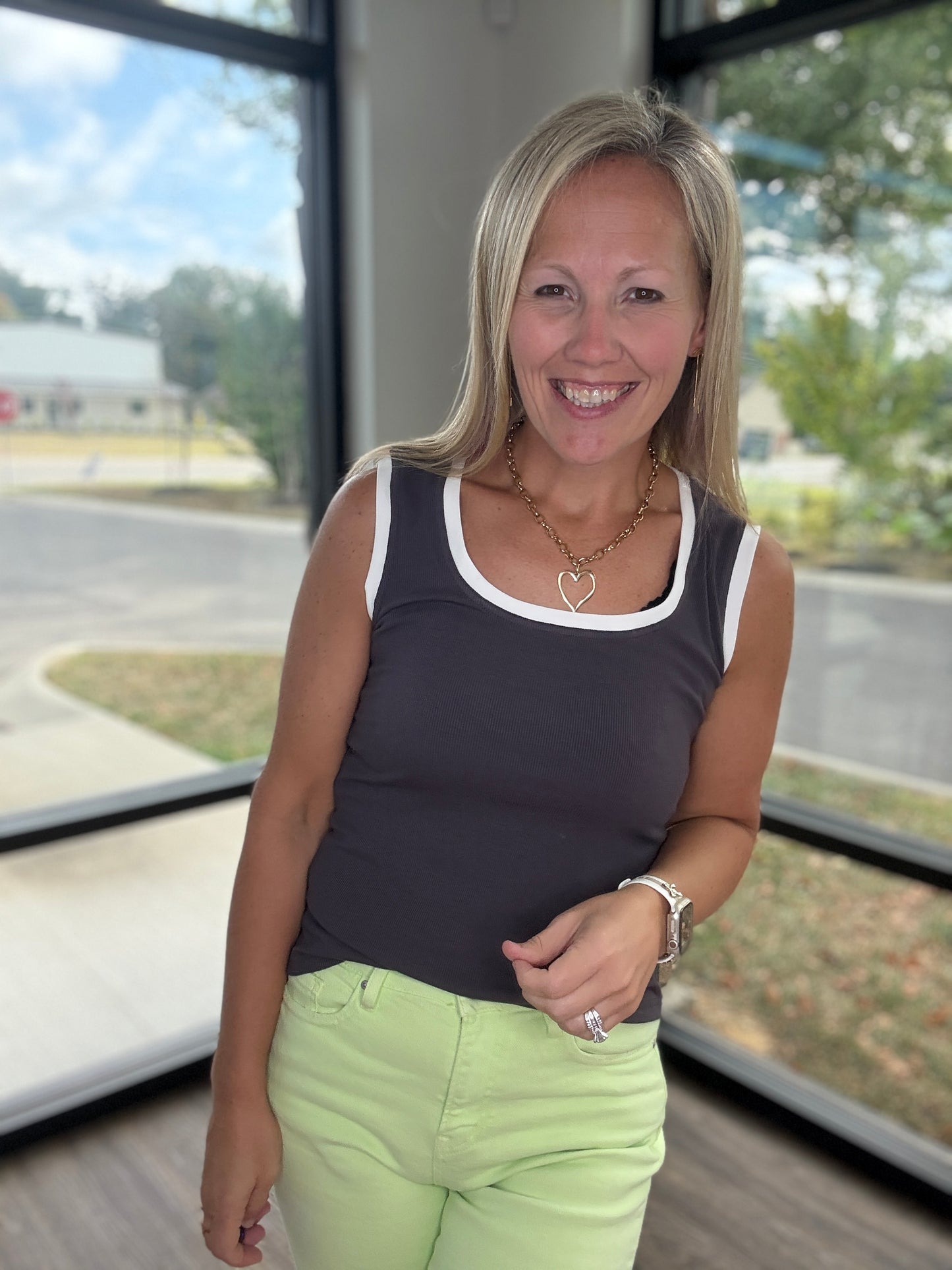Ribbon & Rib Gray Tank