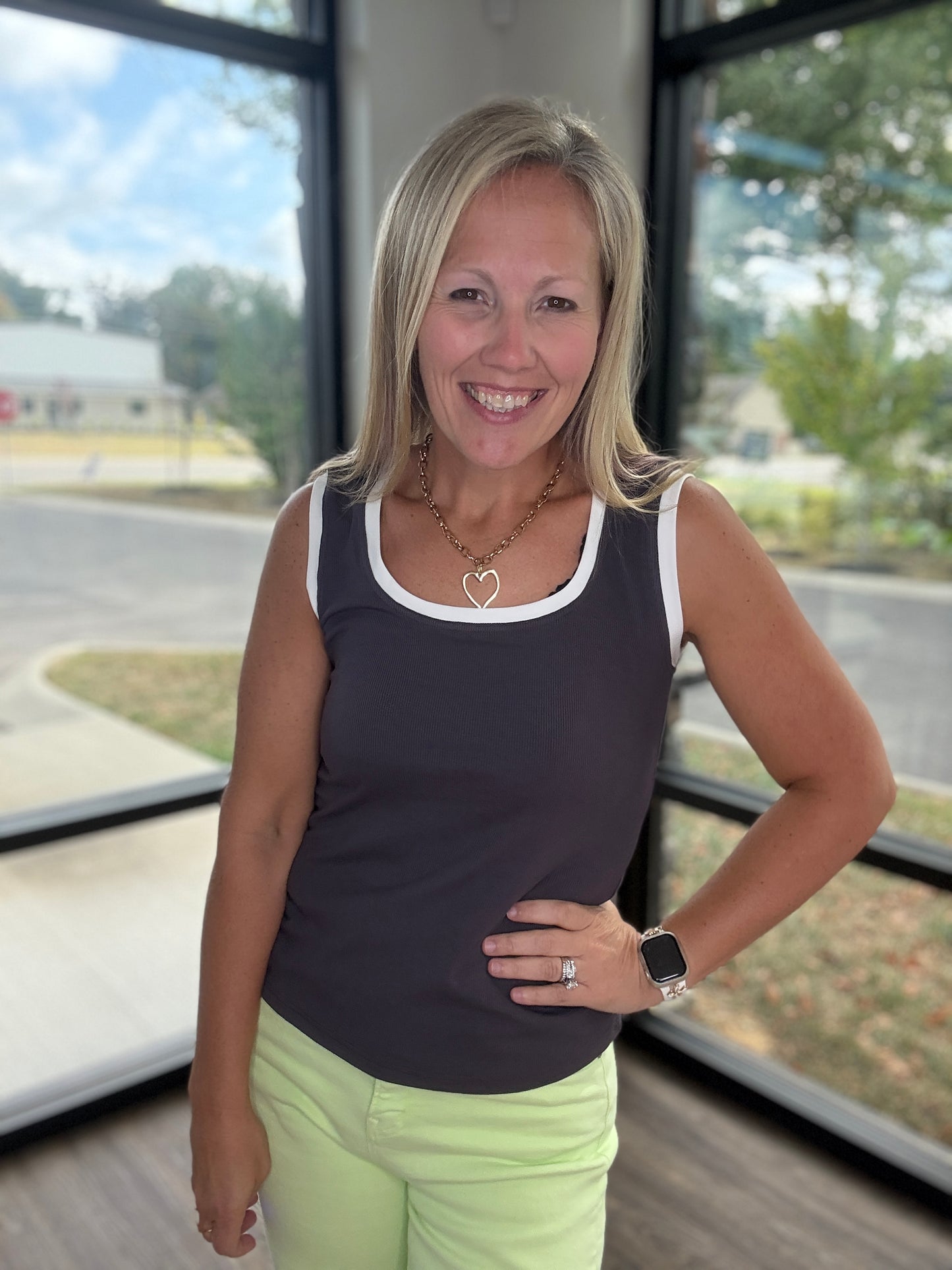 Ribbon & Rib Gray Tank