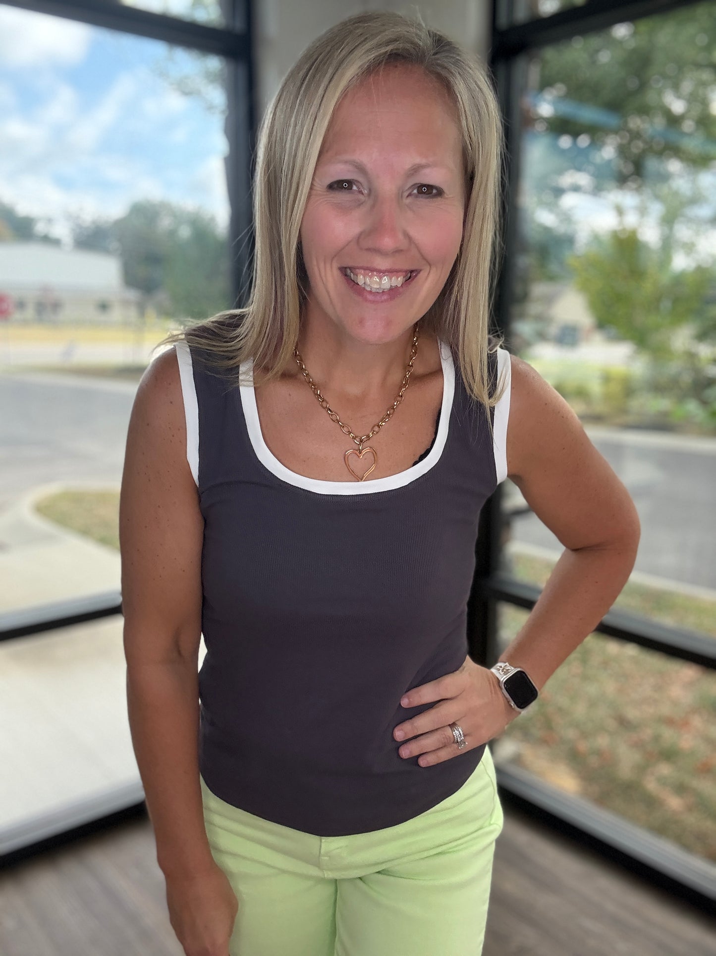 Ribbon & Rib Gray Tank