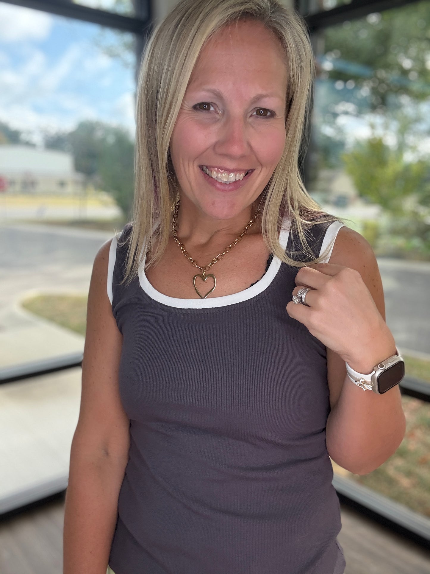 Ribbon & Rib Gray Tank