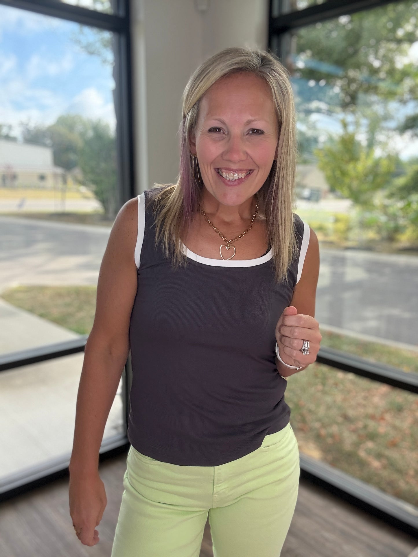 Ribbon & Rib Gray Tank
