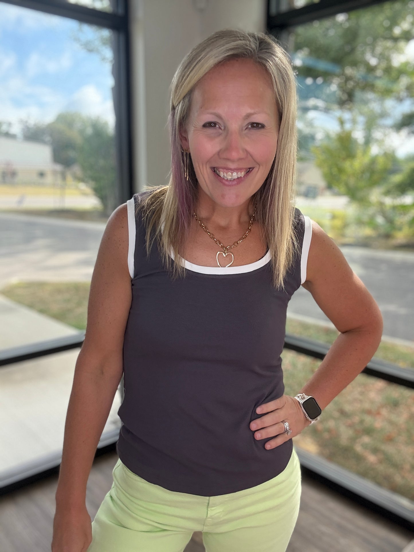 Ribbon & Rib Gray Tank