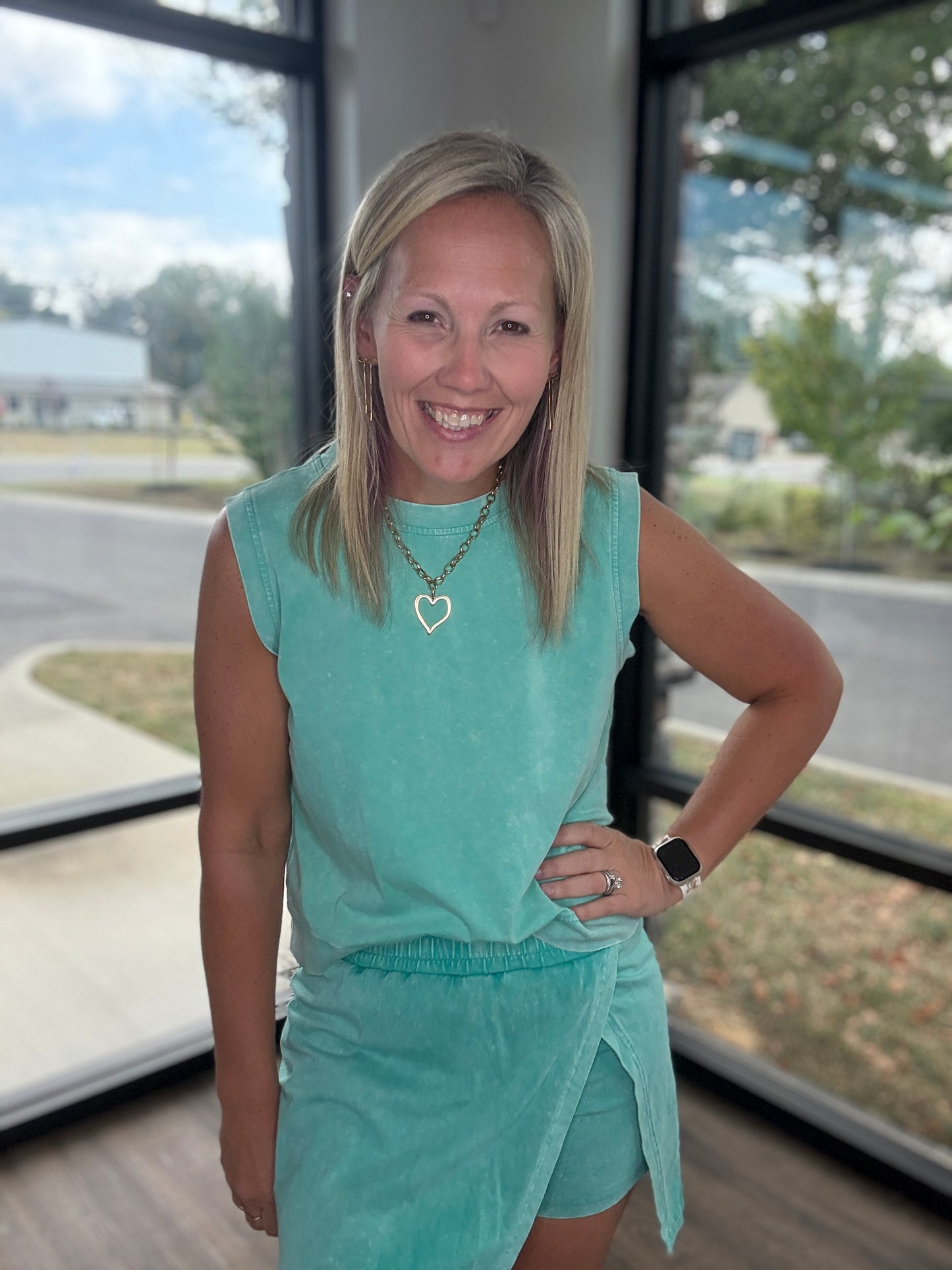 Green Acid Wash Skort Set