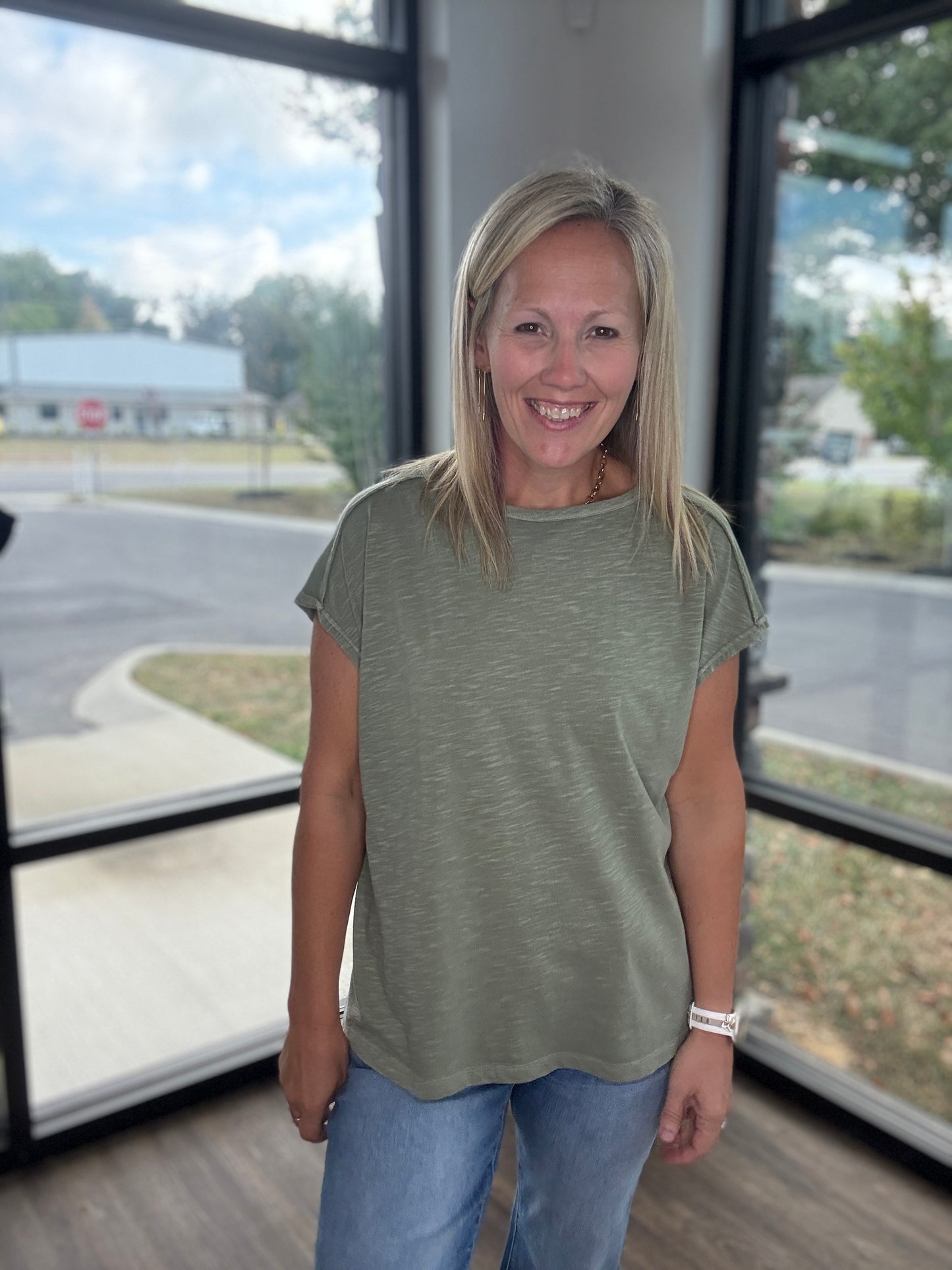 Side Slit Slub Tee- Olive
