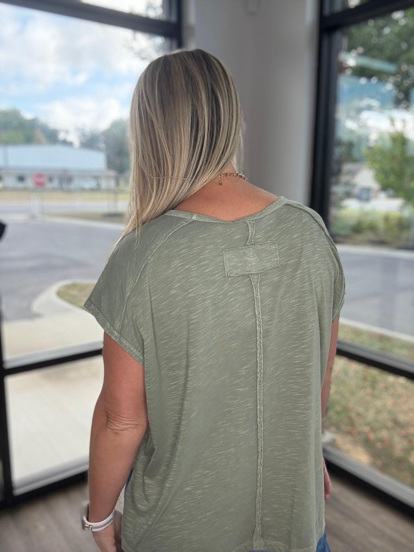Side Slit Slub Tee- Olive