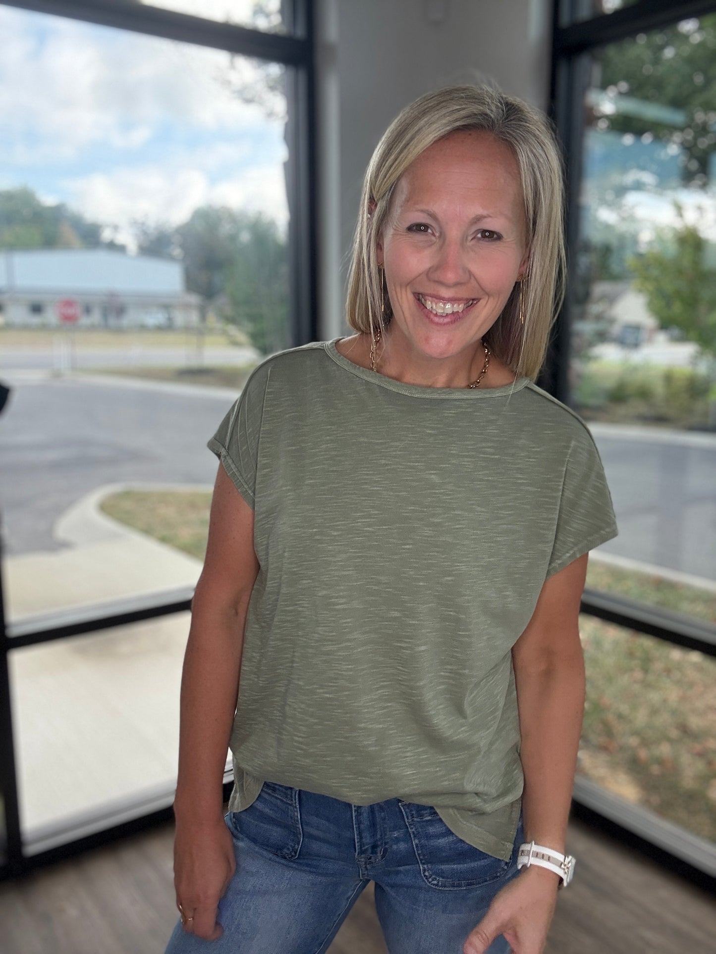 Side Slit Slub Tee- Olive