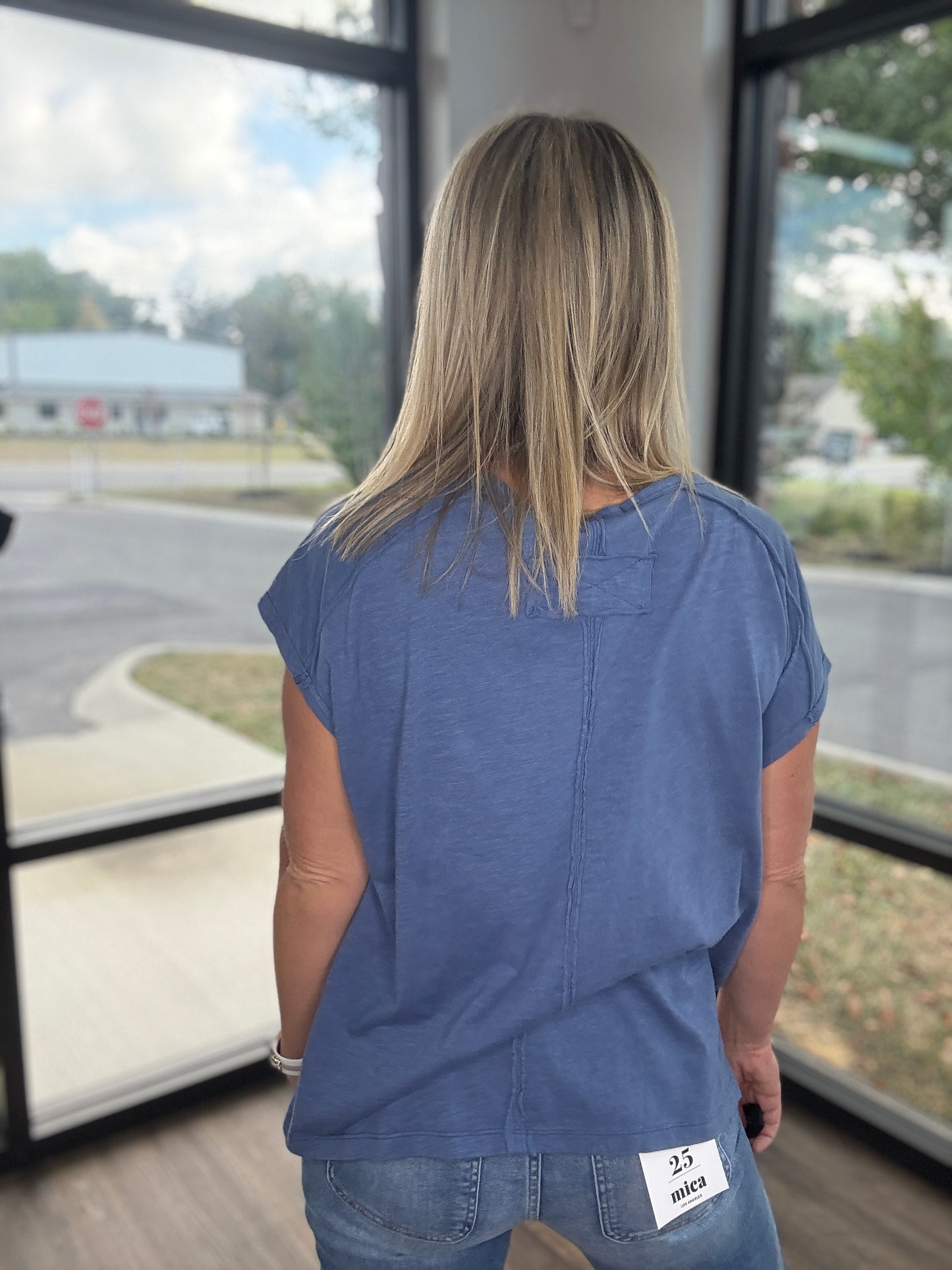 Side Slit Slub Tee- Slate Blue
