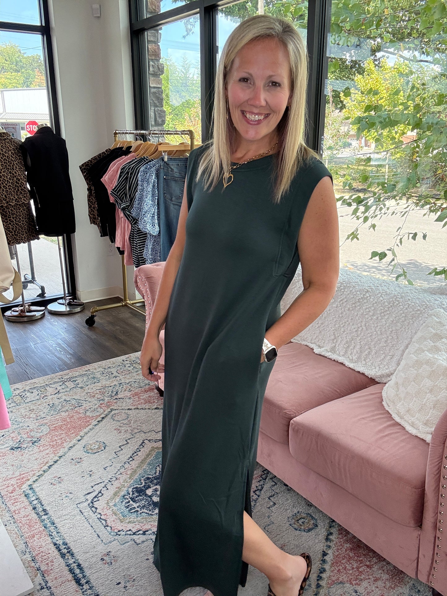 Dream Butter Knit Dress- Forest Green