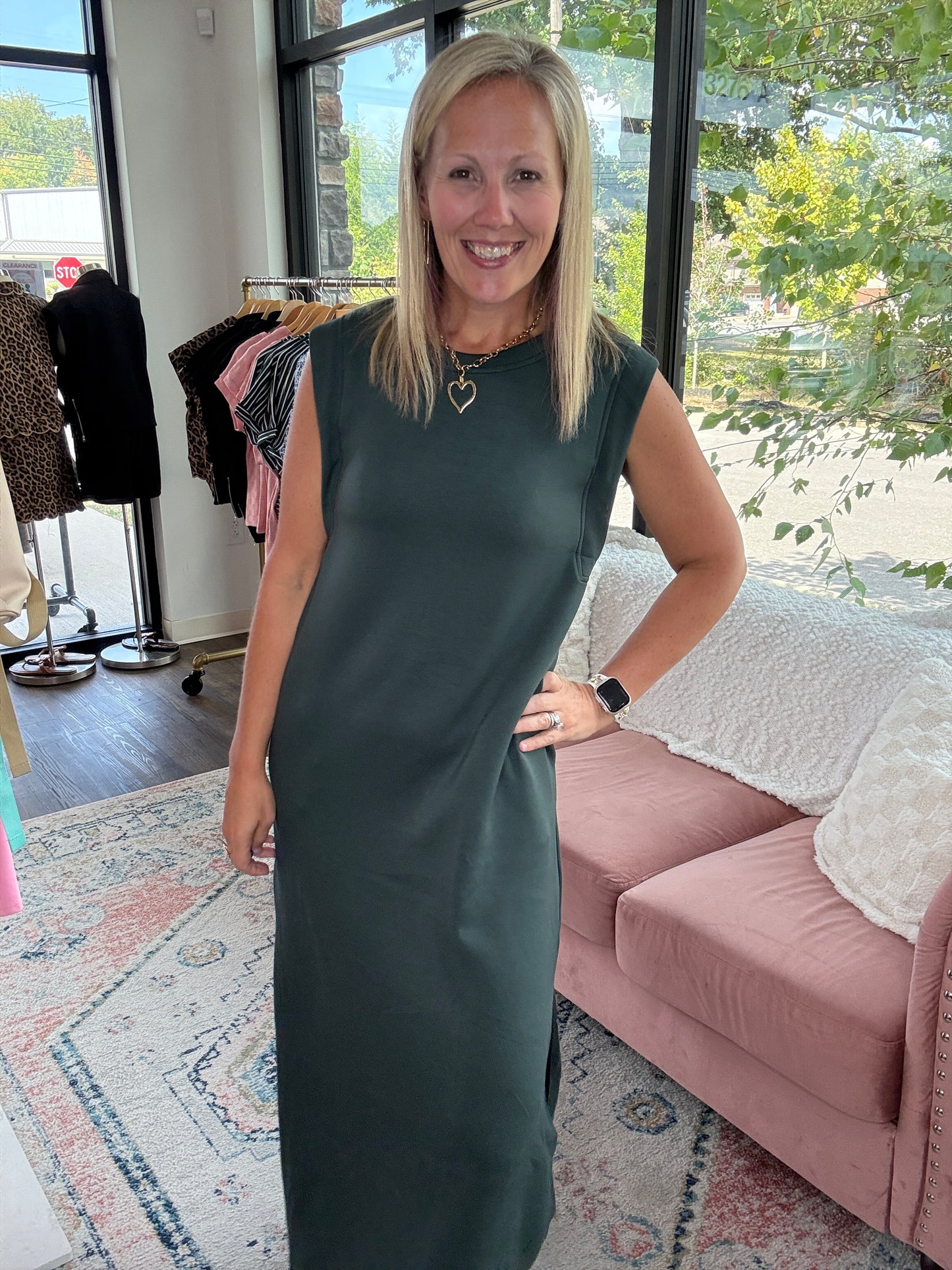 Dream Butter Knit Dress- Forest Green
