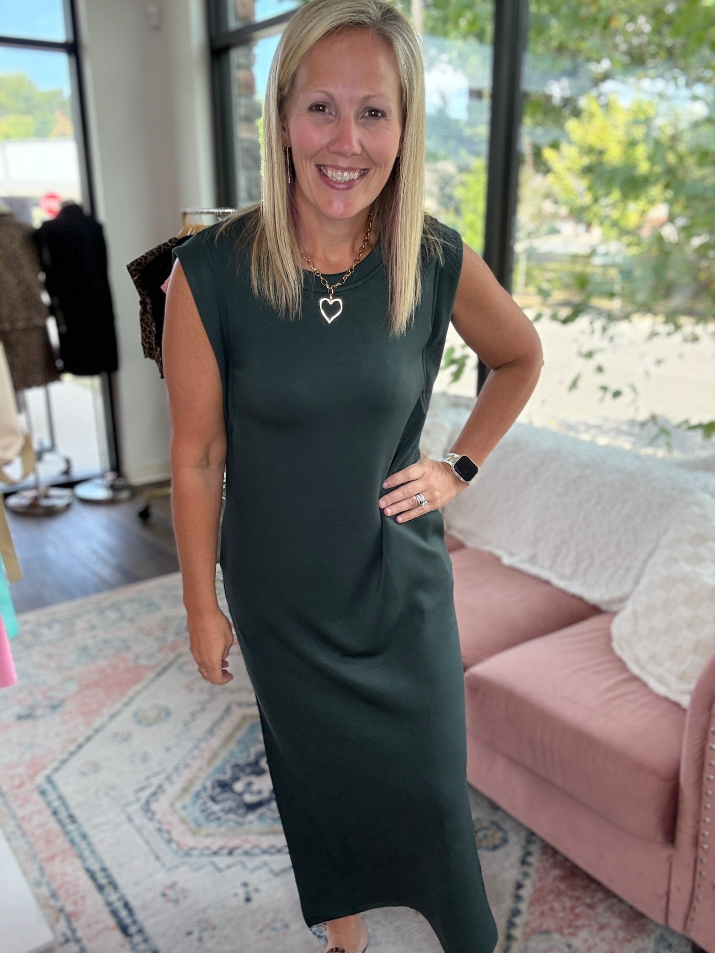 Dream Butter Knit Dress- Forest Green