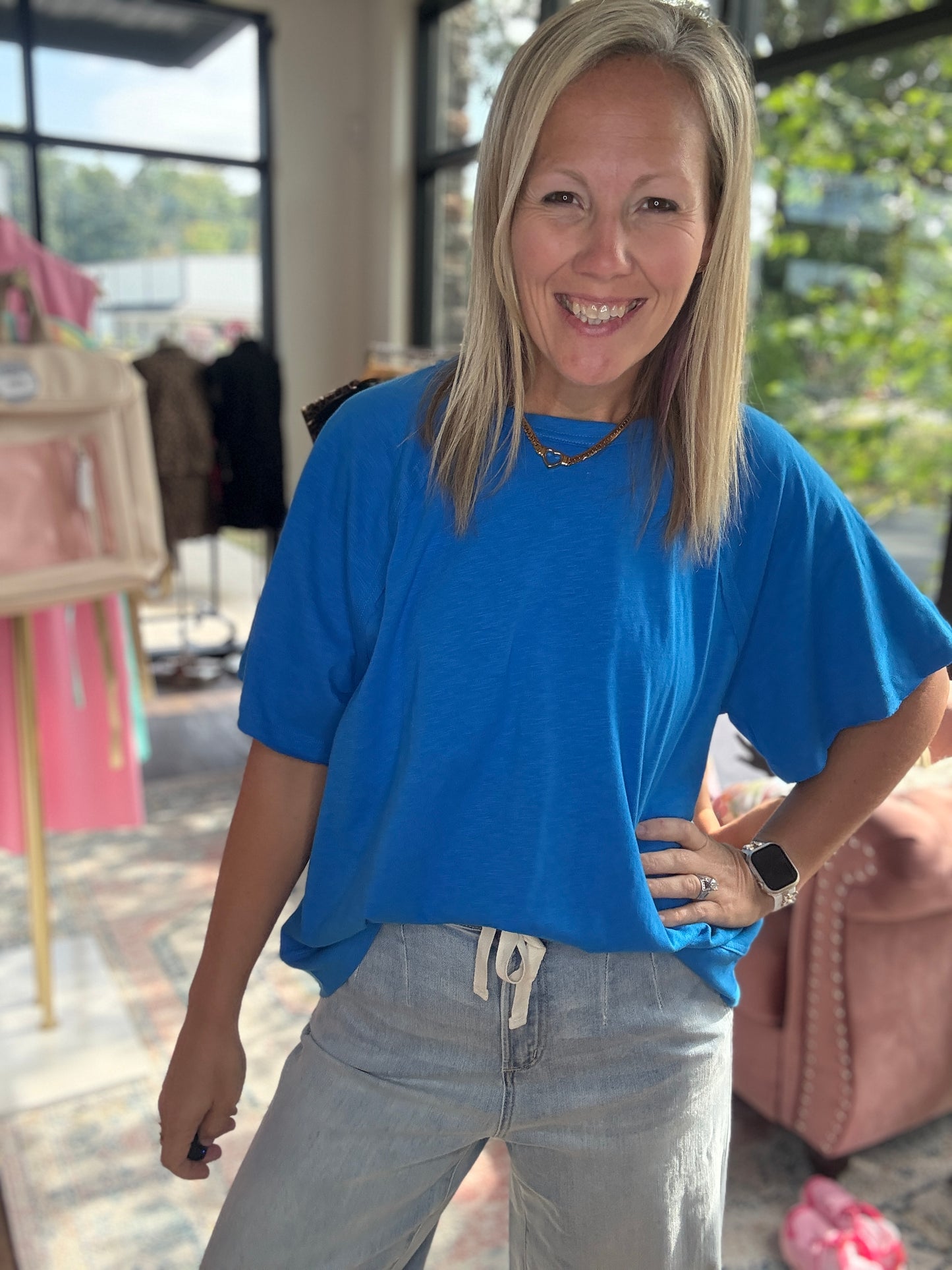 Slub Seam Top- Ocean Blue