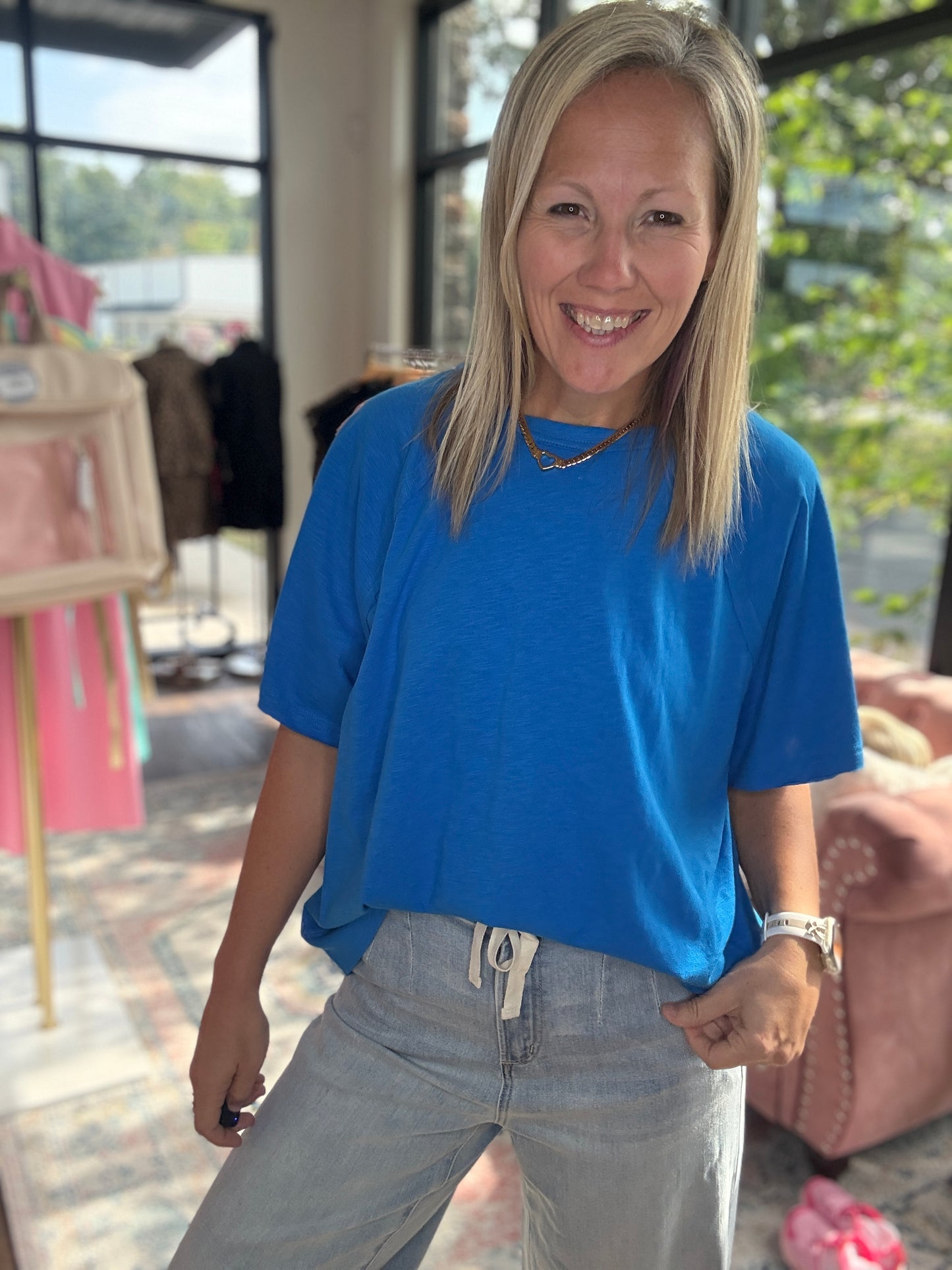 Slub Seam Top- Ocean Blue