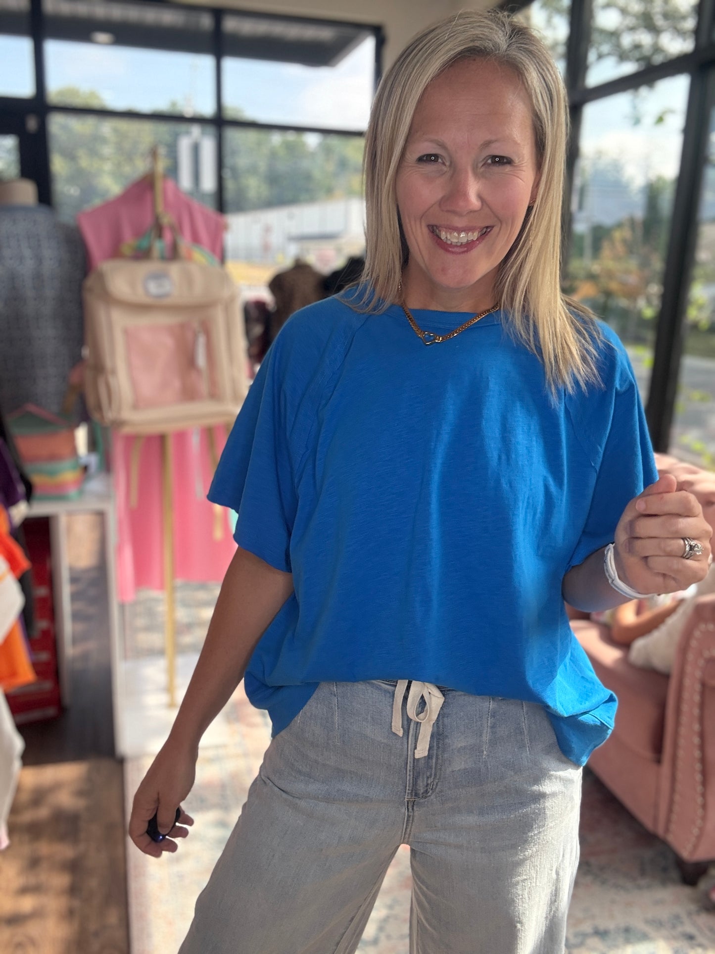 Slub Seam Top- Ocean Blue