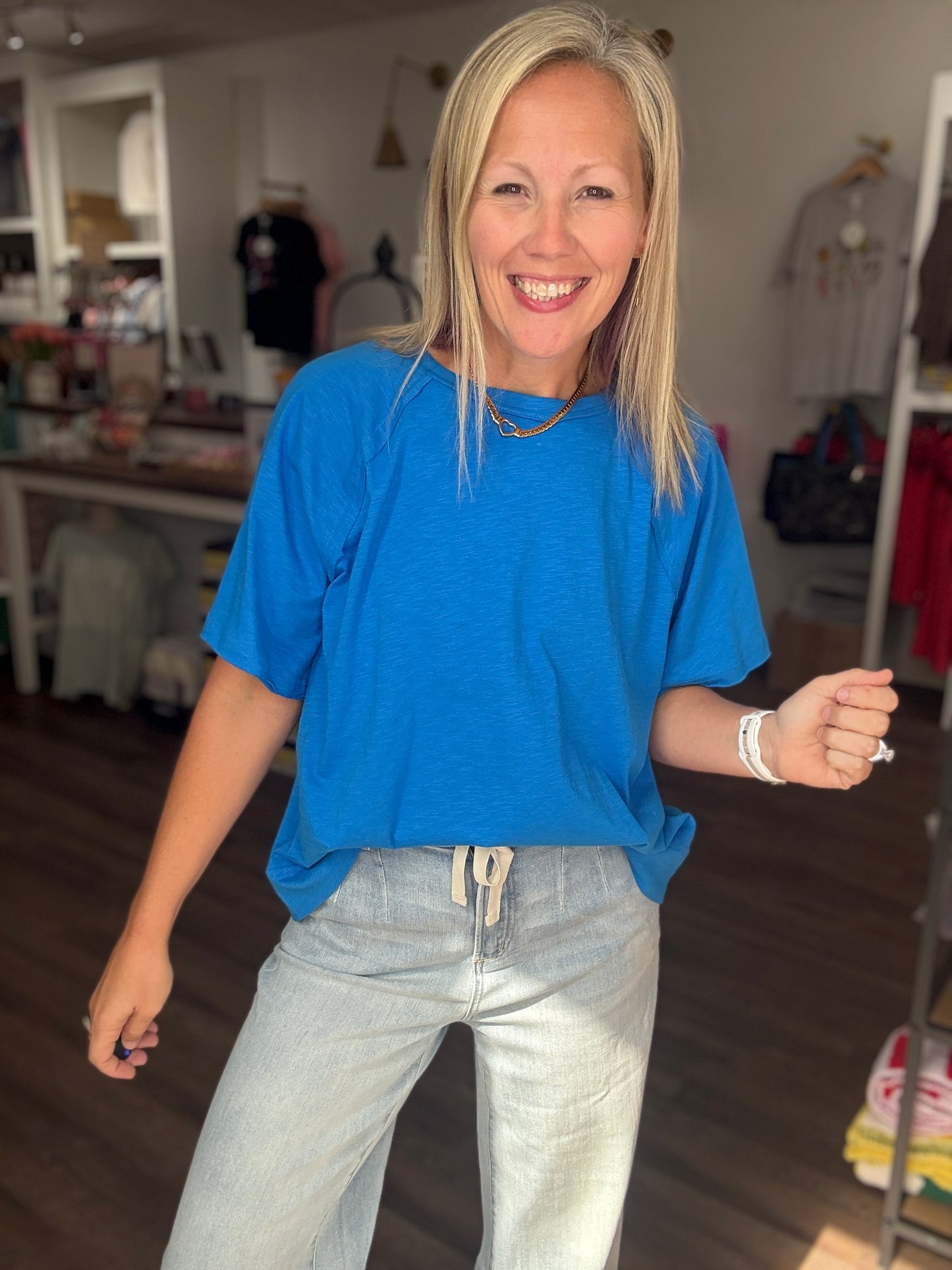 Slub Seam Top- Ocean Blue